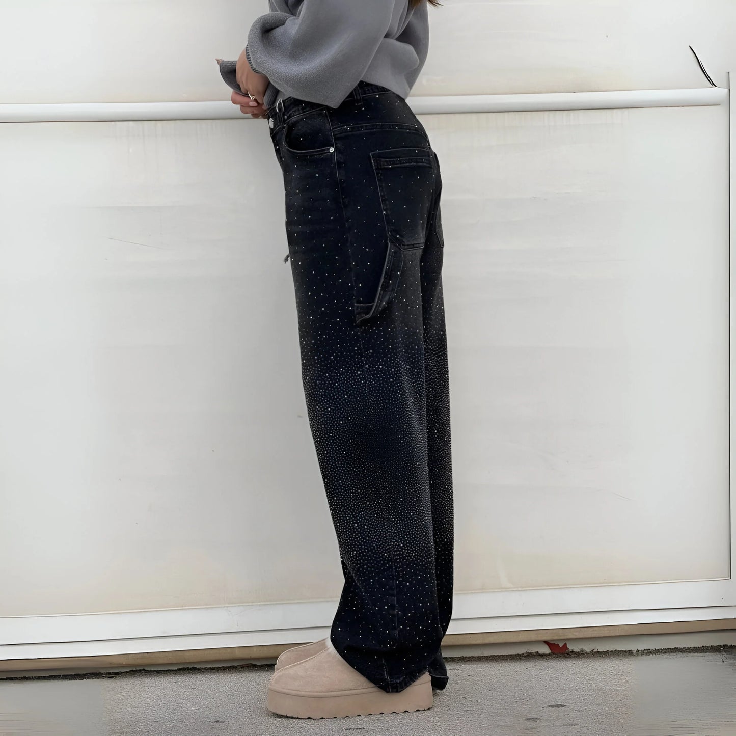 Stella – Jean large délavé pailleté