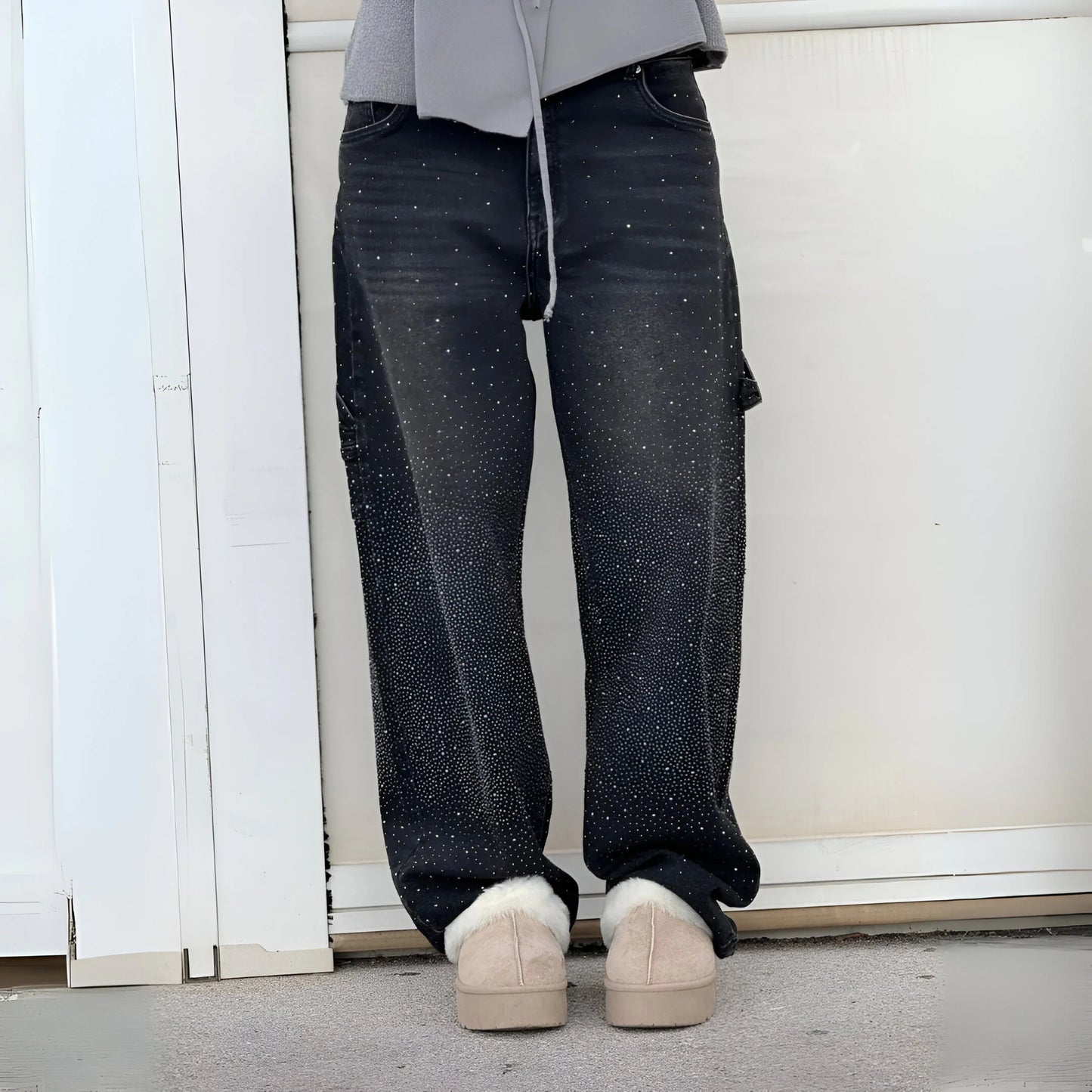 Stella – Jean large délavé pailleté