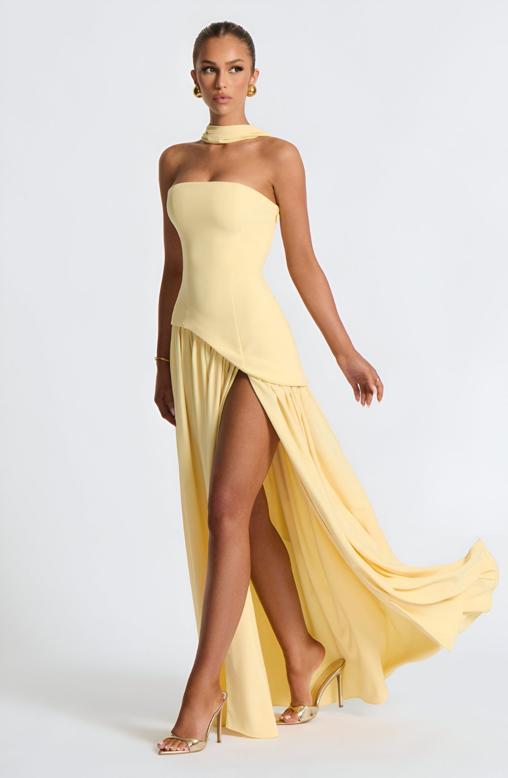 Isaline – Robe longue bustier en mousseline contrastée