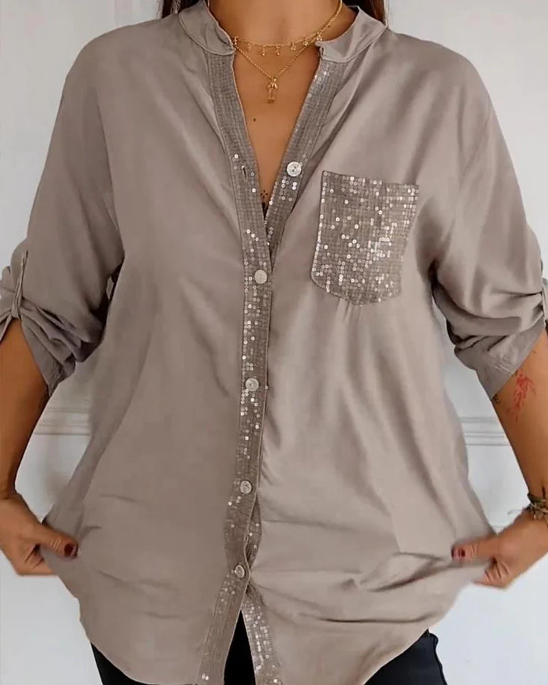 Isabelle – Chemise décontractée à imprimé brique et paillettes