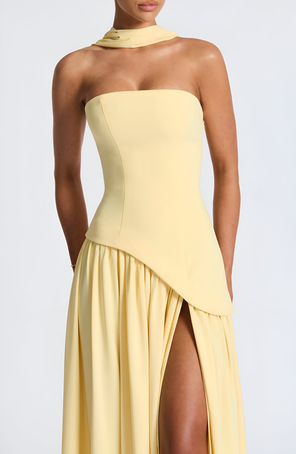 Isaline – Robe longue bustier en mousseline contrastée