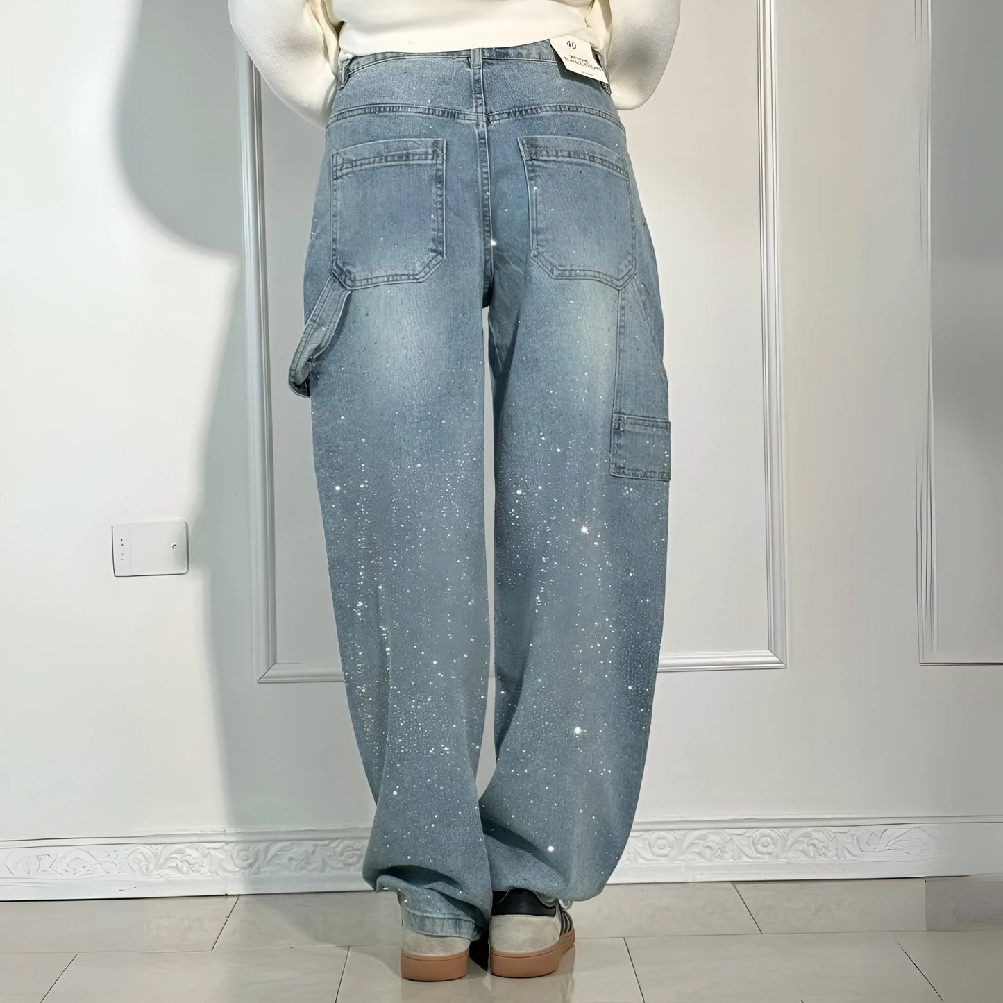 Stella – Jean large délavé pailleté