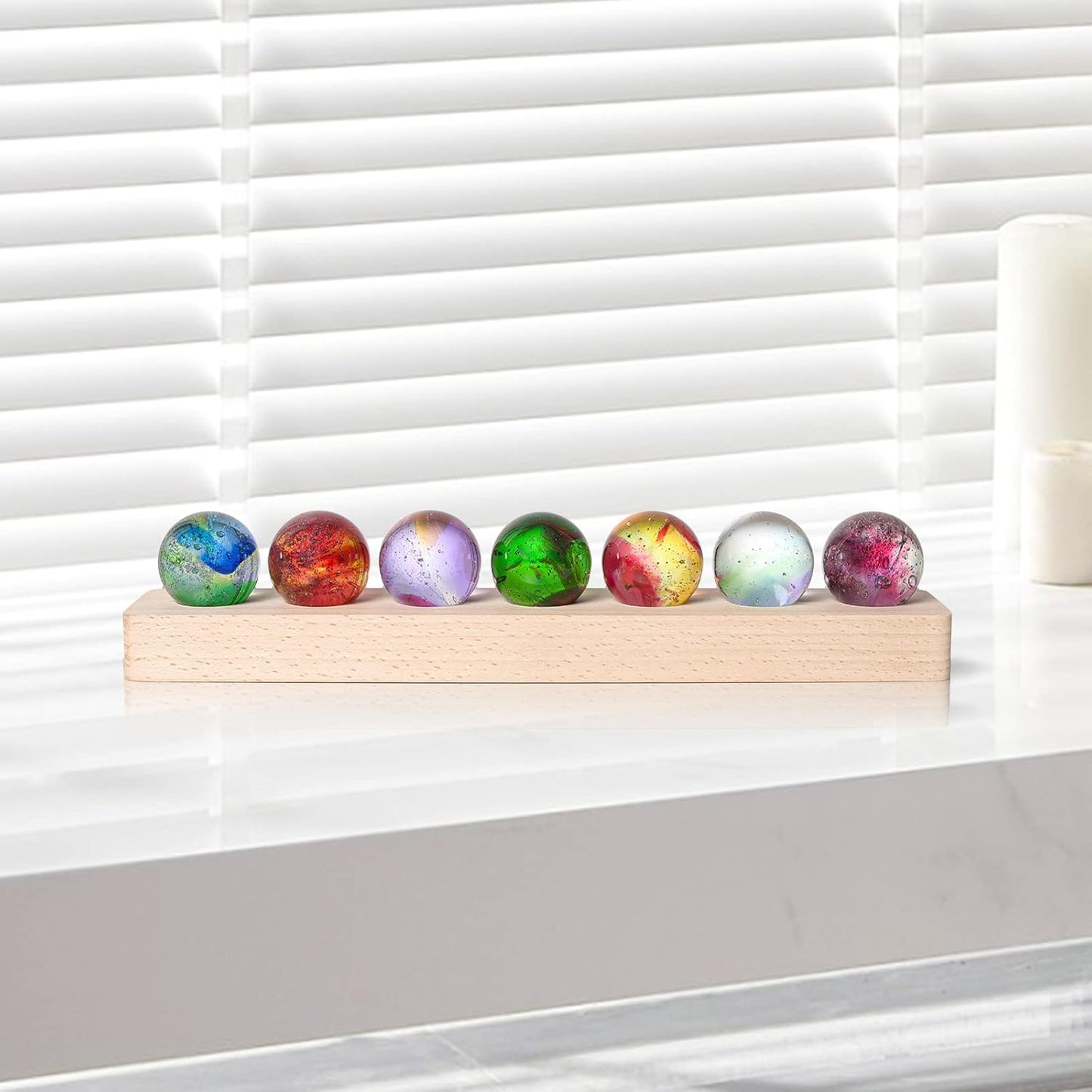 Crystal Glass Luminary Sphere Set with Wooden Base