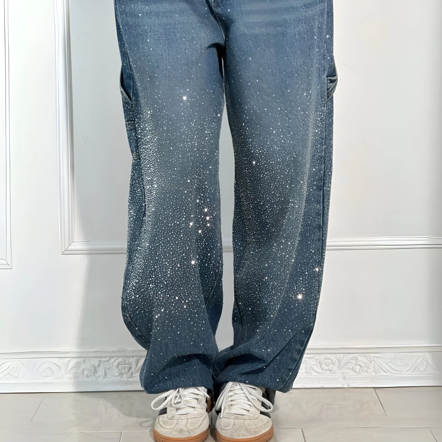 Stella – Jean large délavé pailleté
