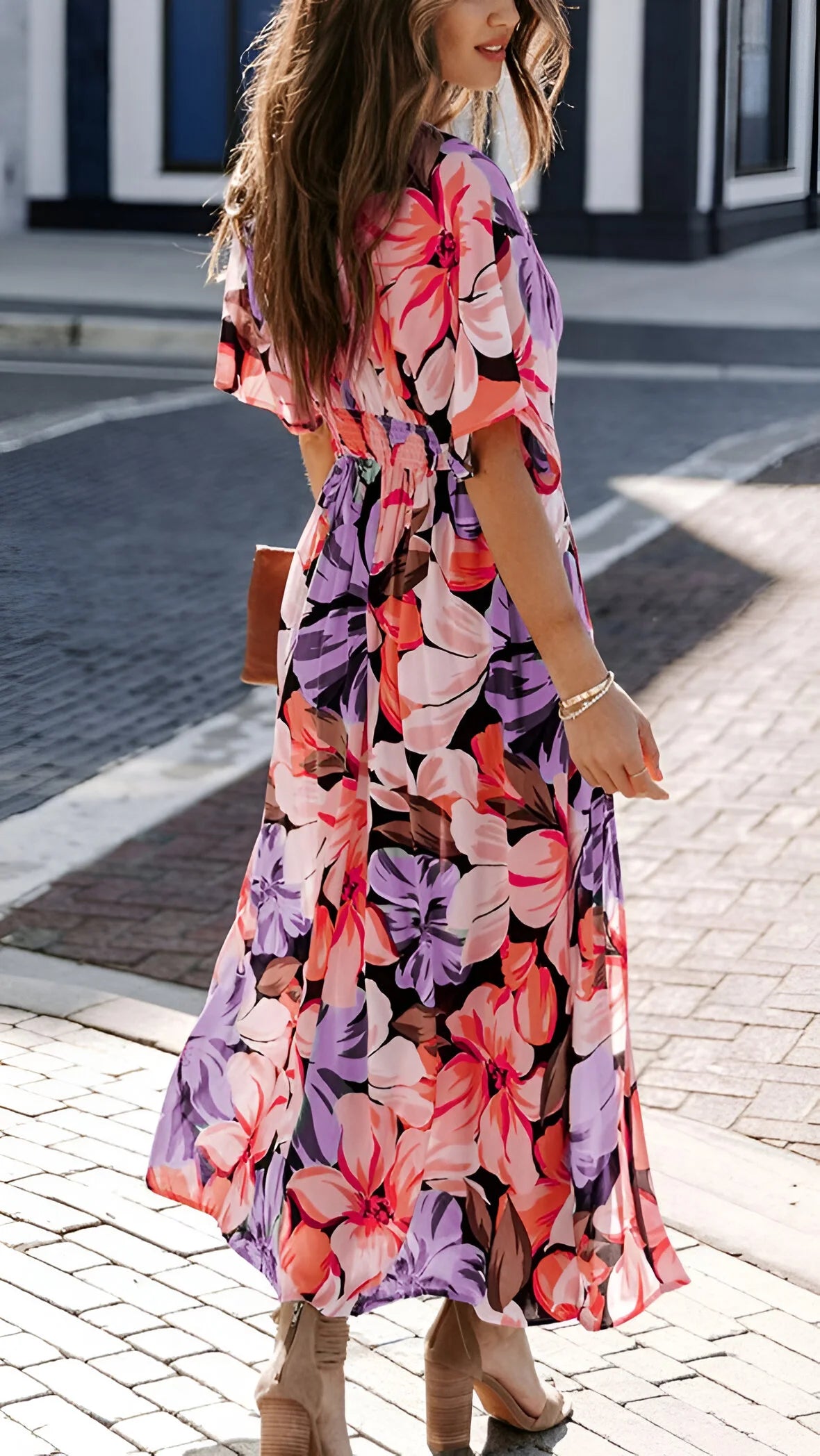 Alizée - Robe longue florale bohème à col en V profond