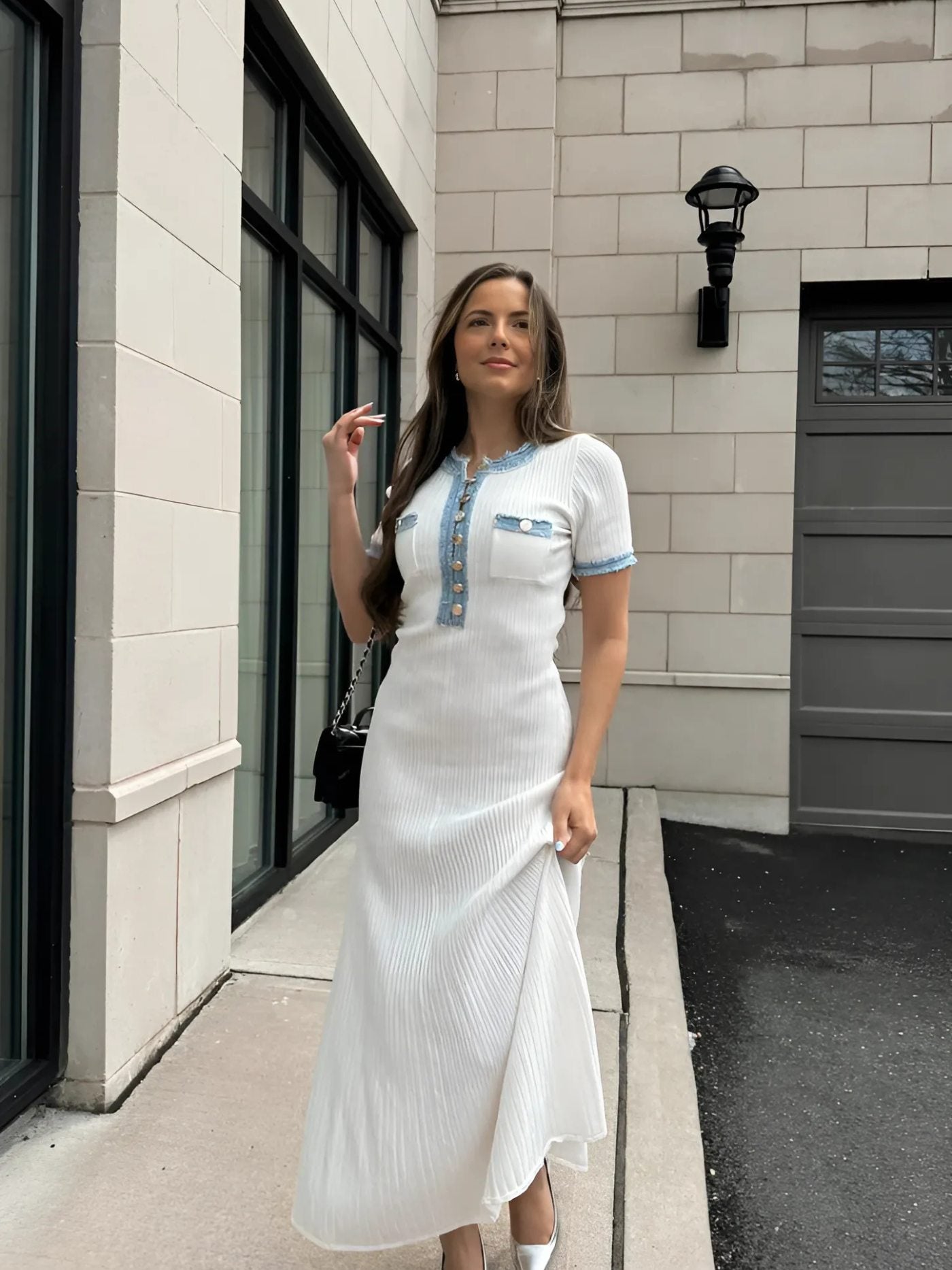 Élodie – Robe longue élégante en maille avec bordure contrastée