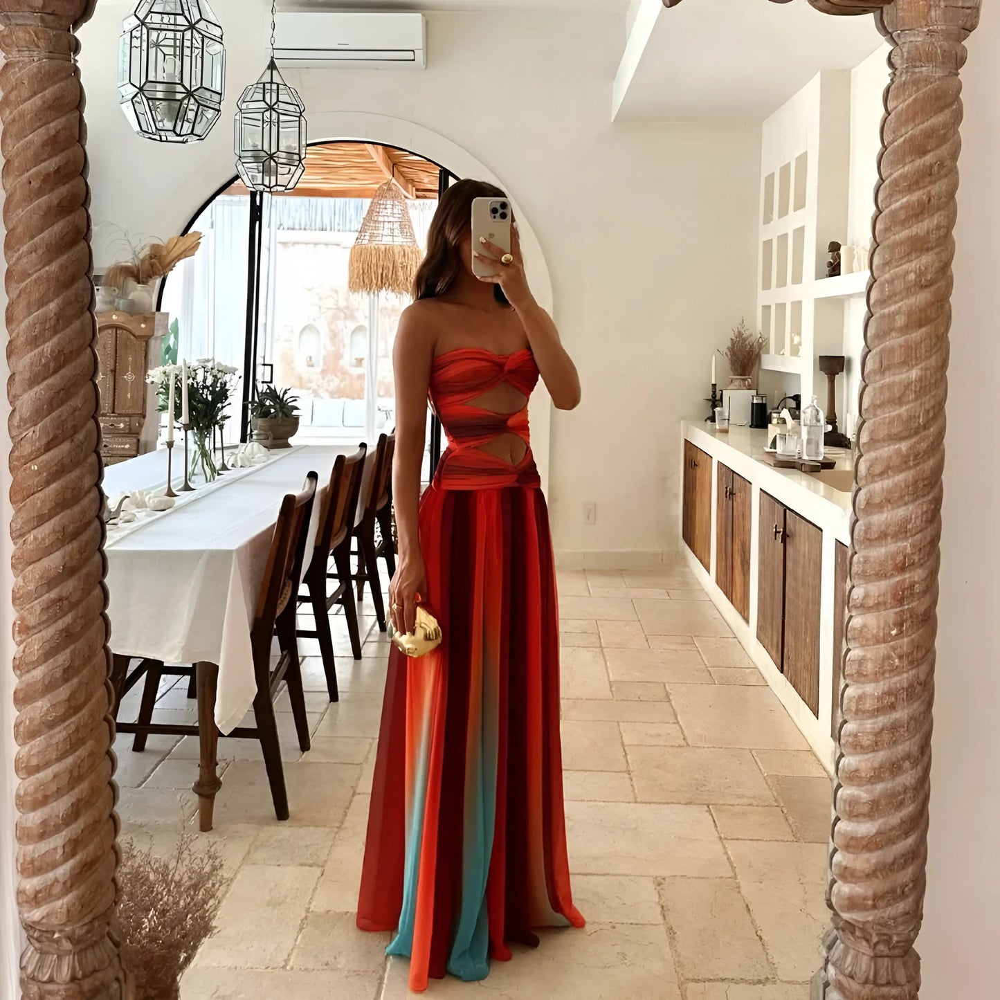 Aurélie – Robe drapée illusion bicolore