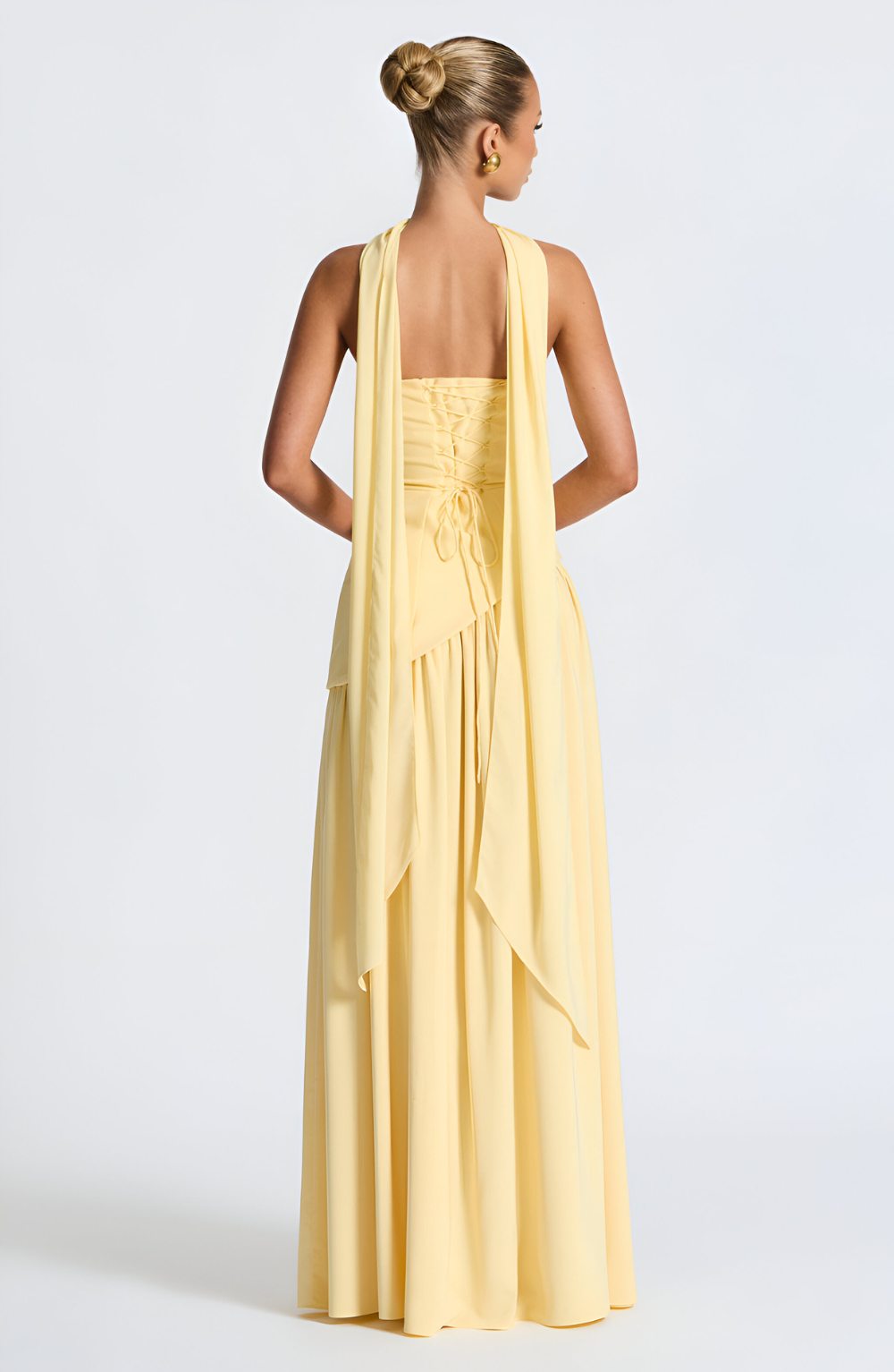 Isaline – Robe longue bustier en mousseline contrastée