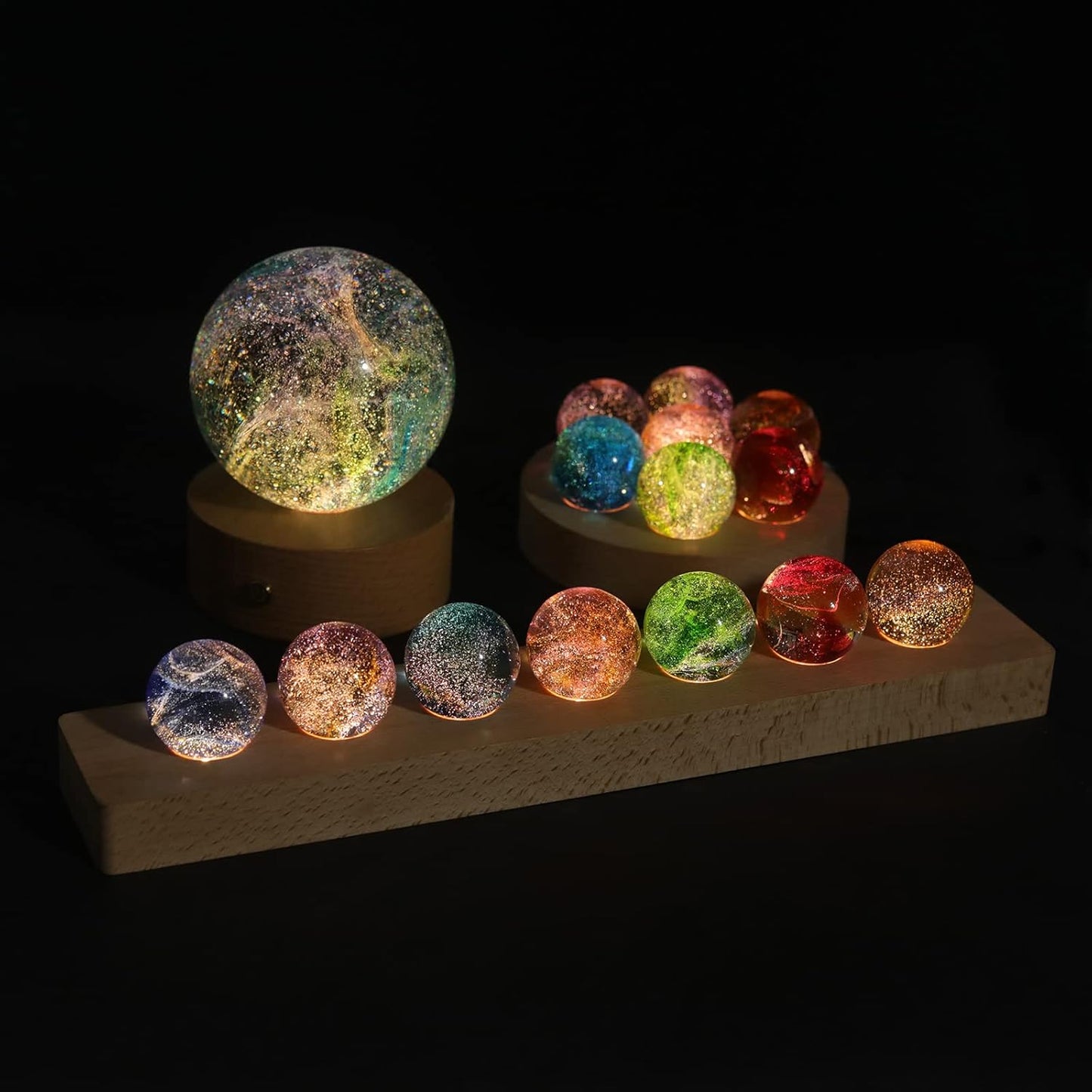 Crystal Glass Luminary Sphere Set with Wooden Base