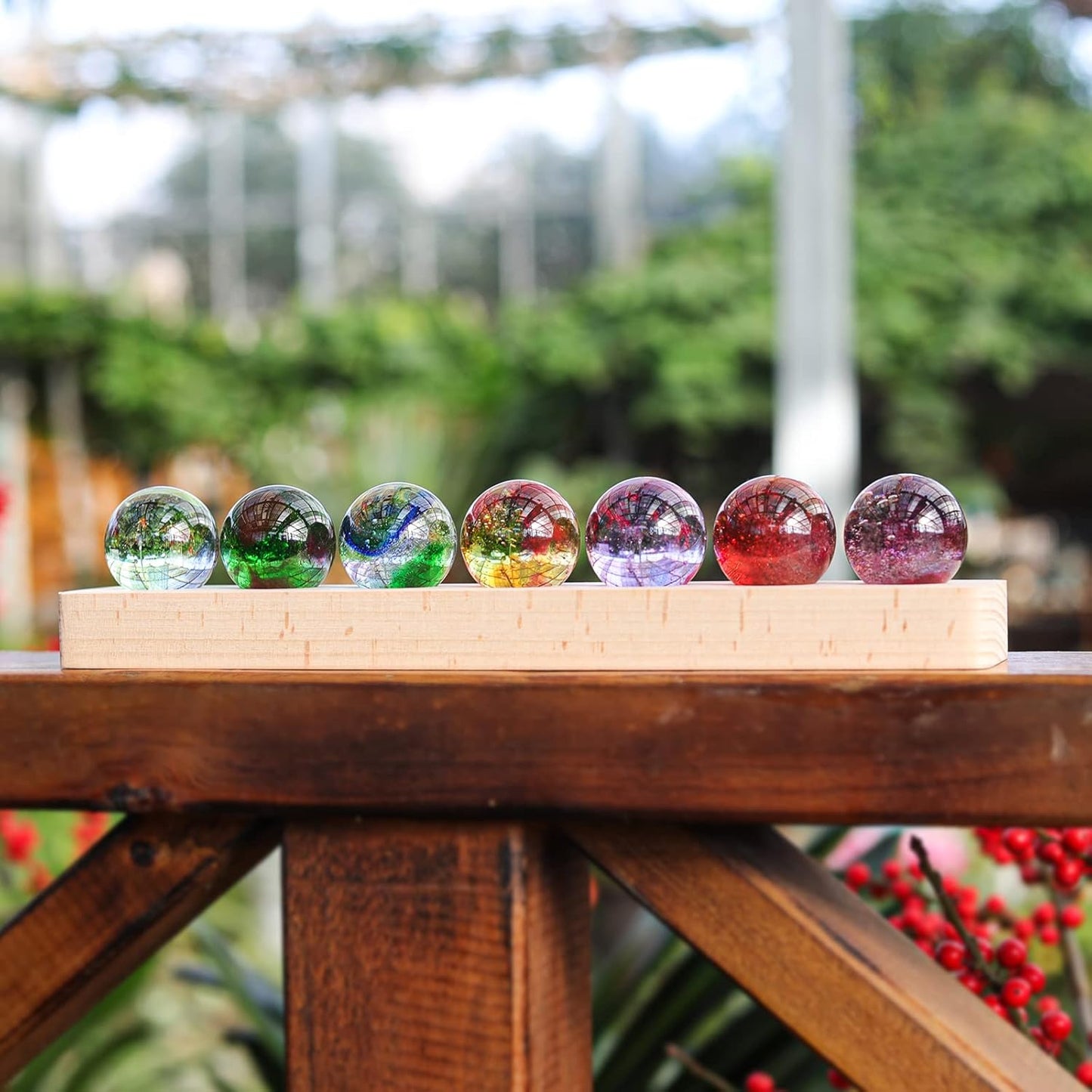 Crystal Glass Luminary Sphere Set with Wooden Base