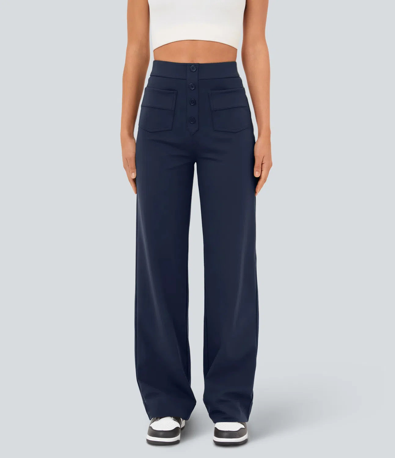 Noé – Pantalon large taille haute à boutons