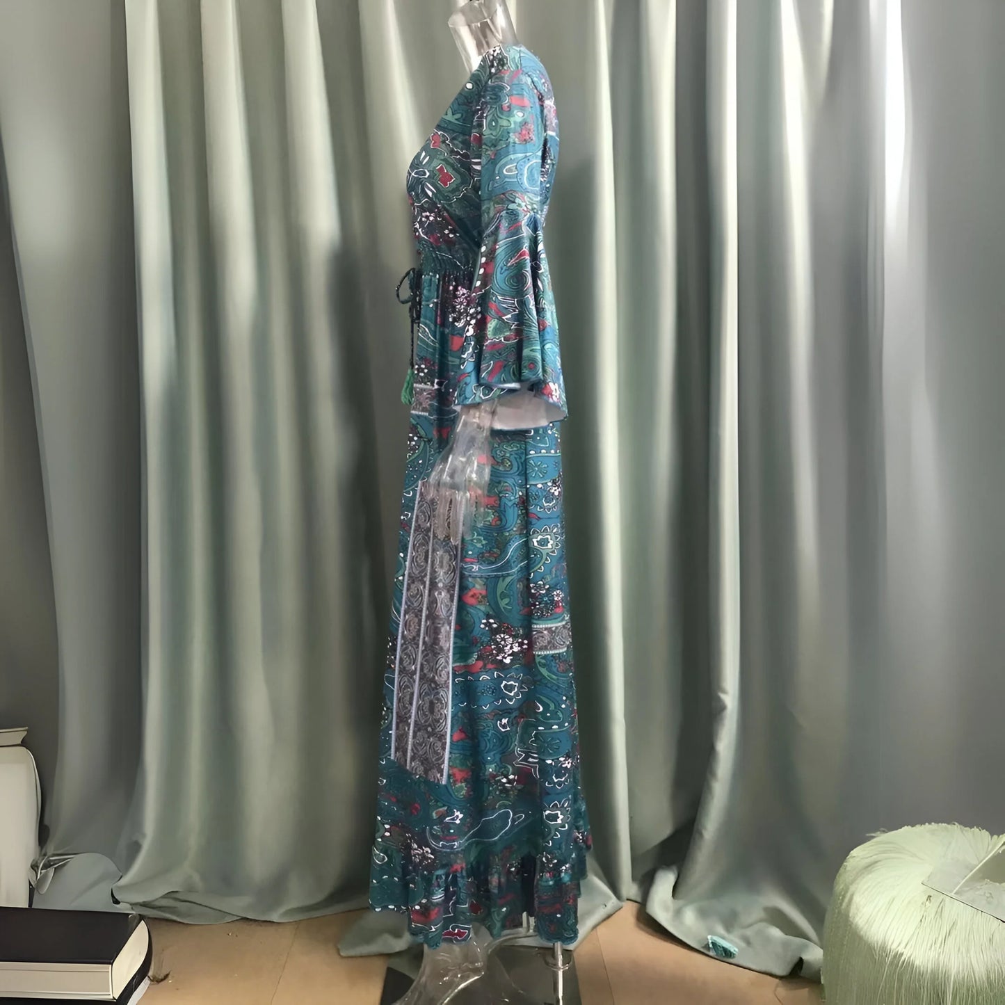 Léontine - Robe fleurie bohème à manches évasées