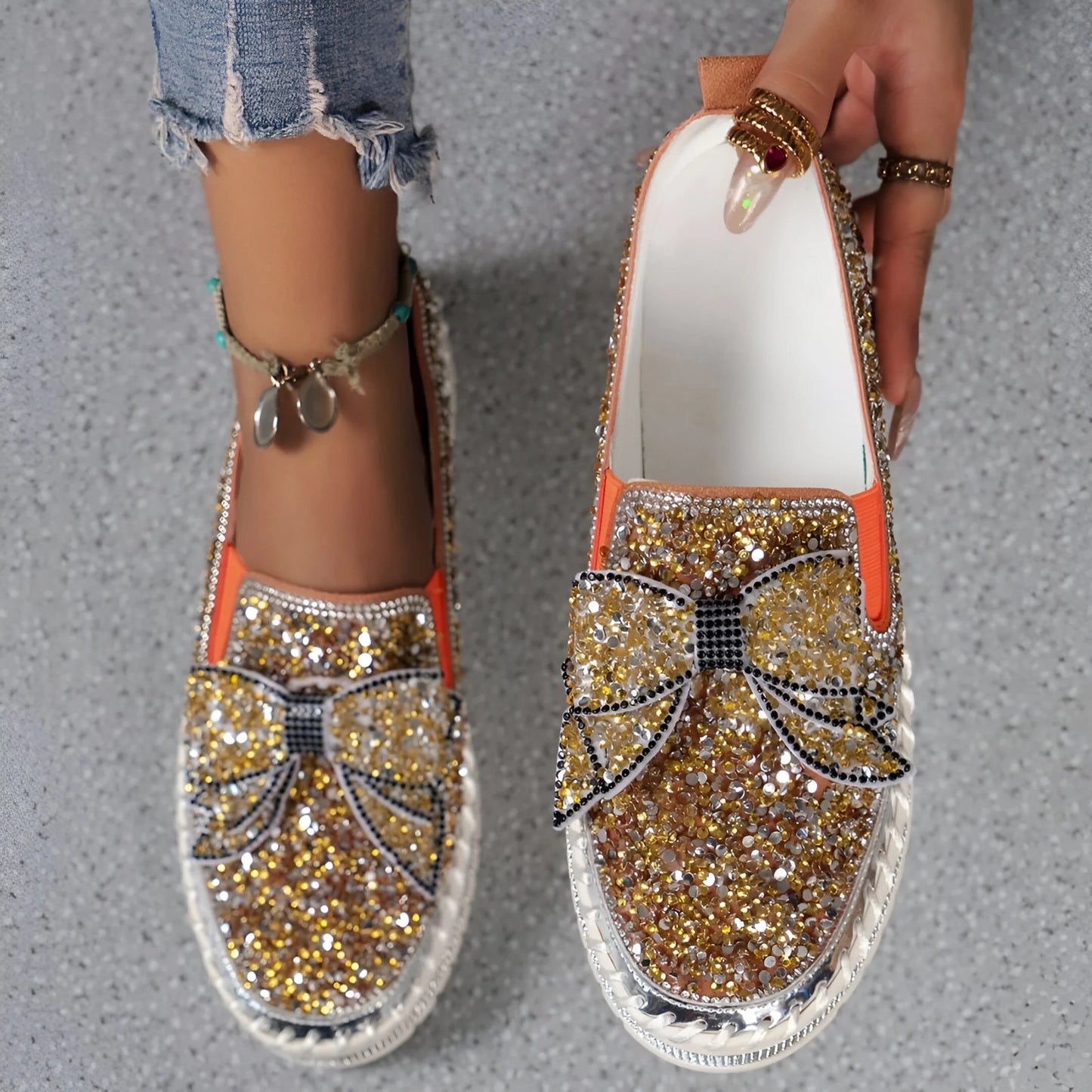 Isabeau – Mocassins décontractés ornés d'un nœud en strass