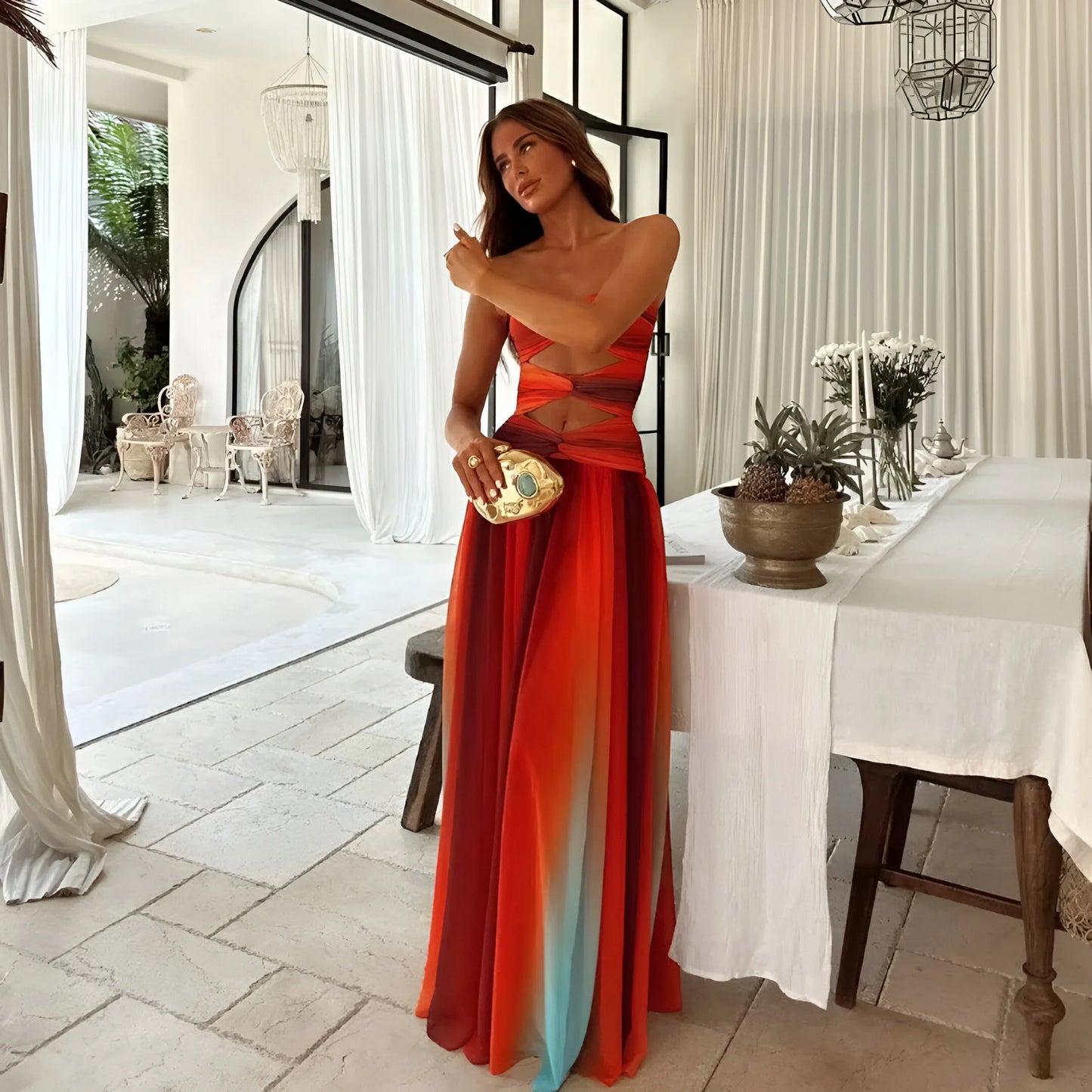 Aurélie – Robe drapée illusion bicolore