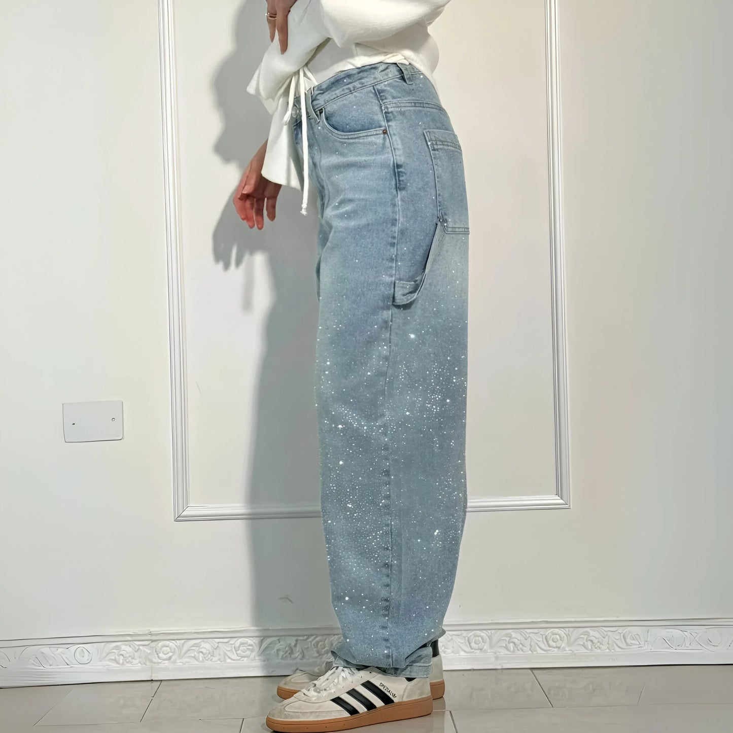 Stella – Jean large délavé pailleté