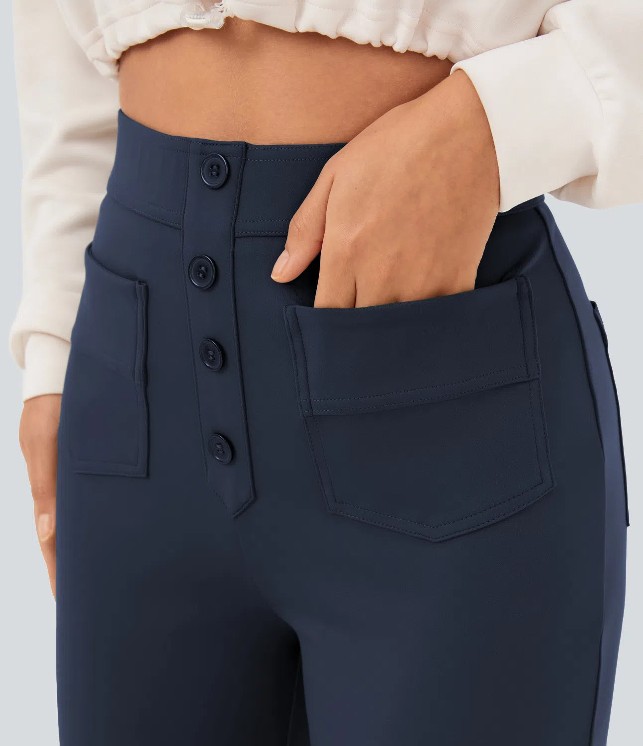 Noé – Pantalon large taille haute à boutons