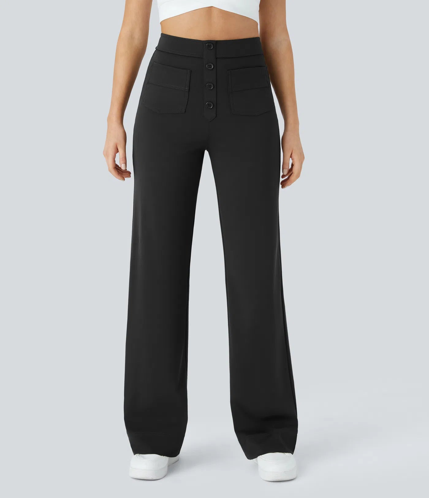Noé – Pantalon large taille haute à boutons