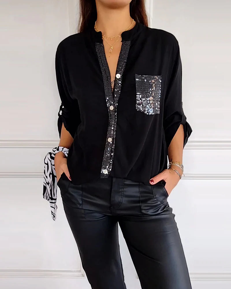 Isabelle – Chemise décontractée à imprimé brique et paillettes
