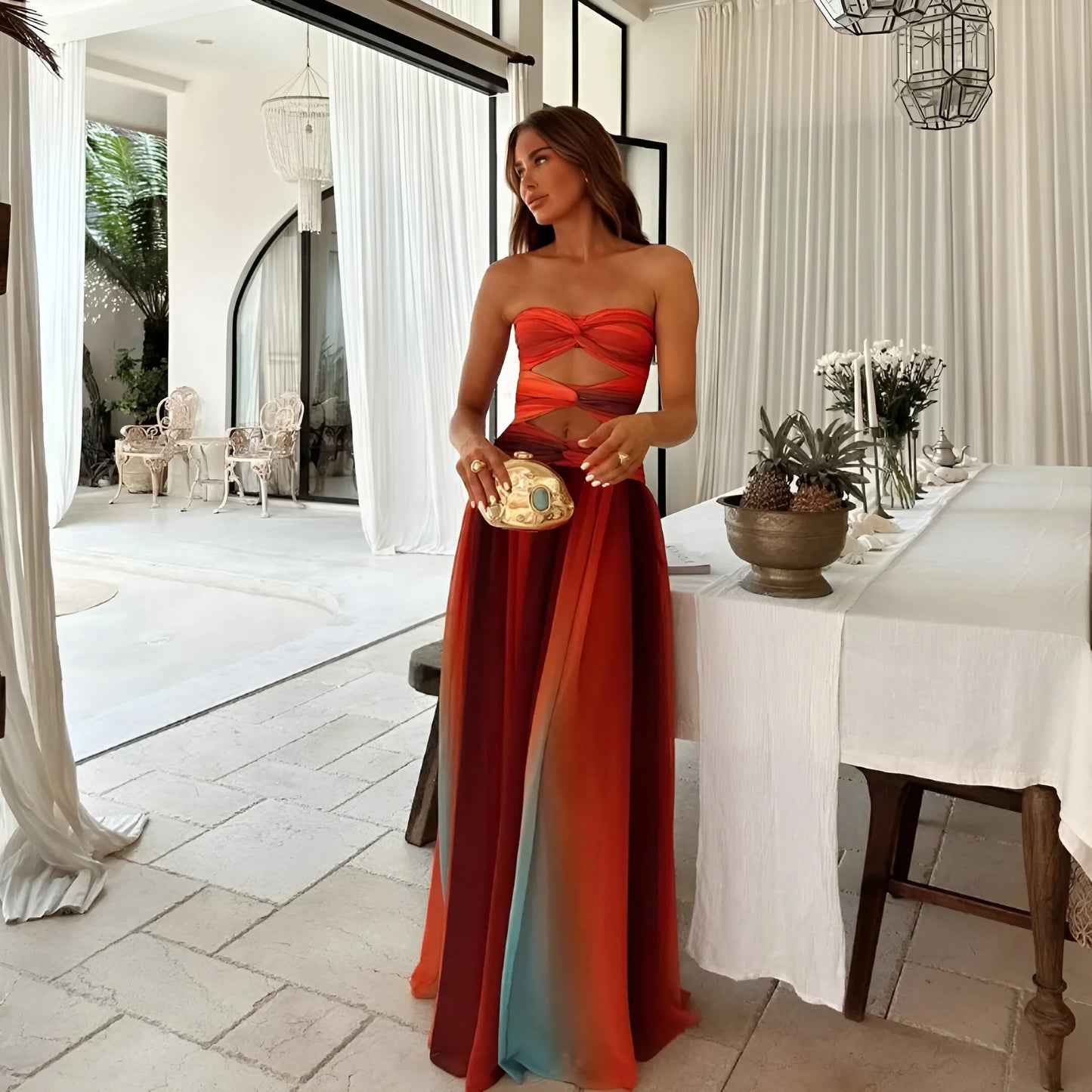 Aurélie – Robe drapée illusion bicolore