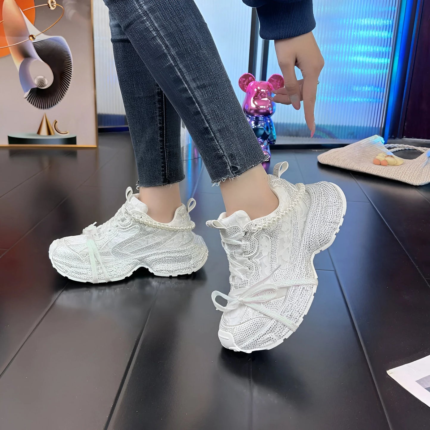 Alice - Baskets en maille ornées de cristaux
