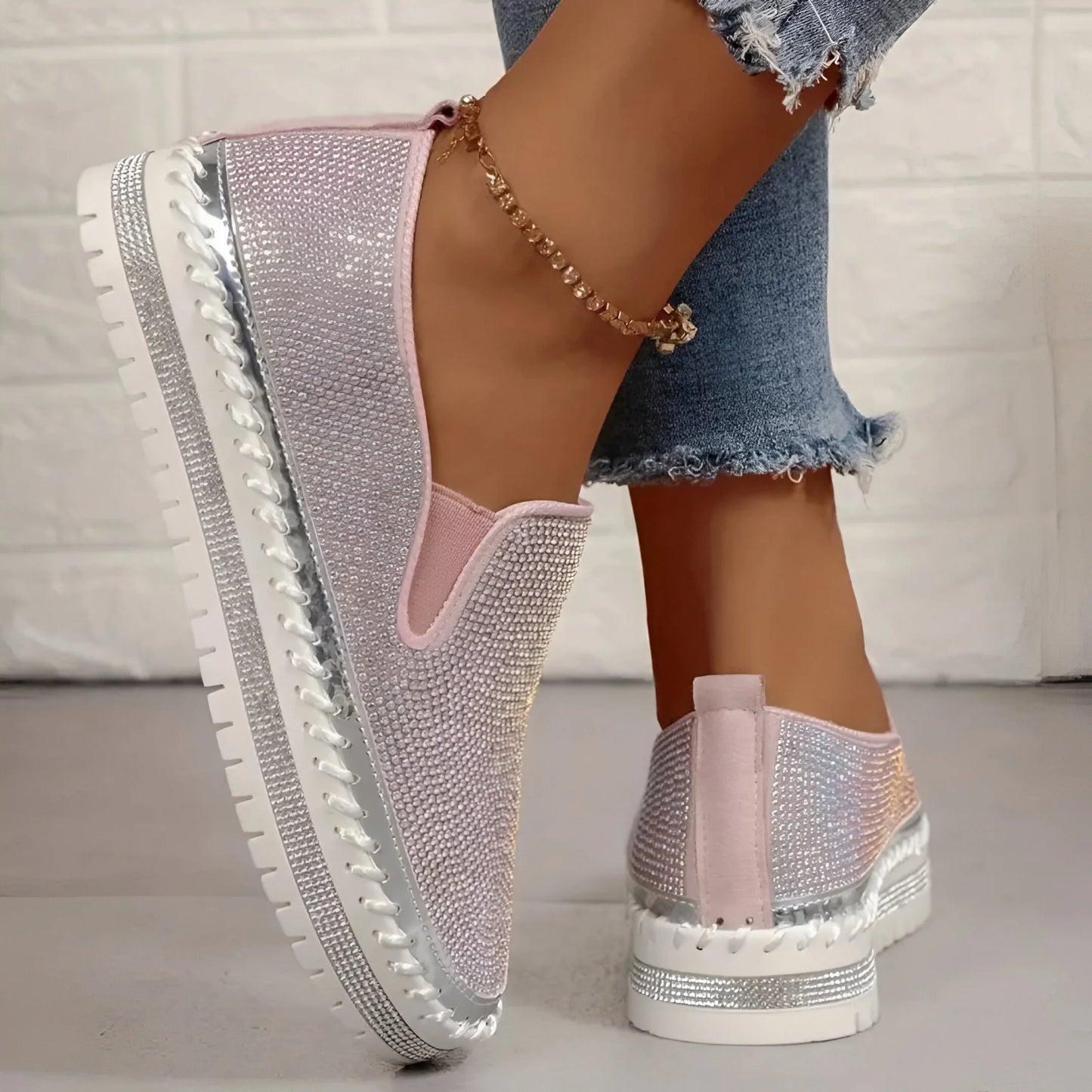 Marcelline – Baskets à plateforme et strass