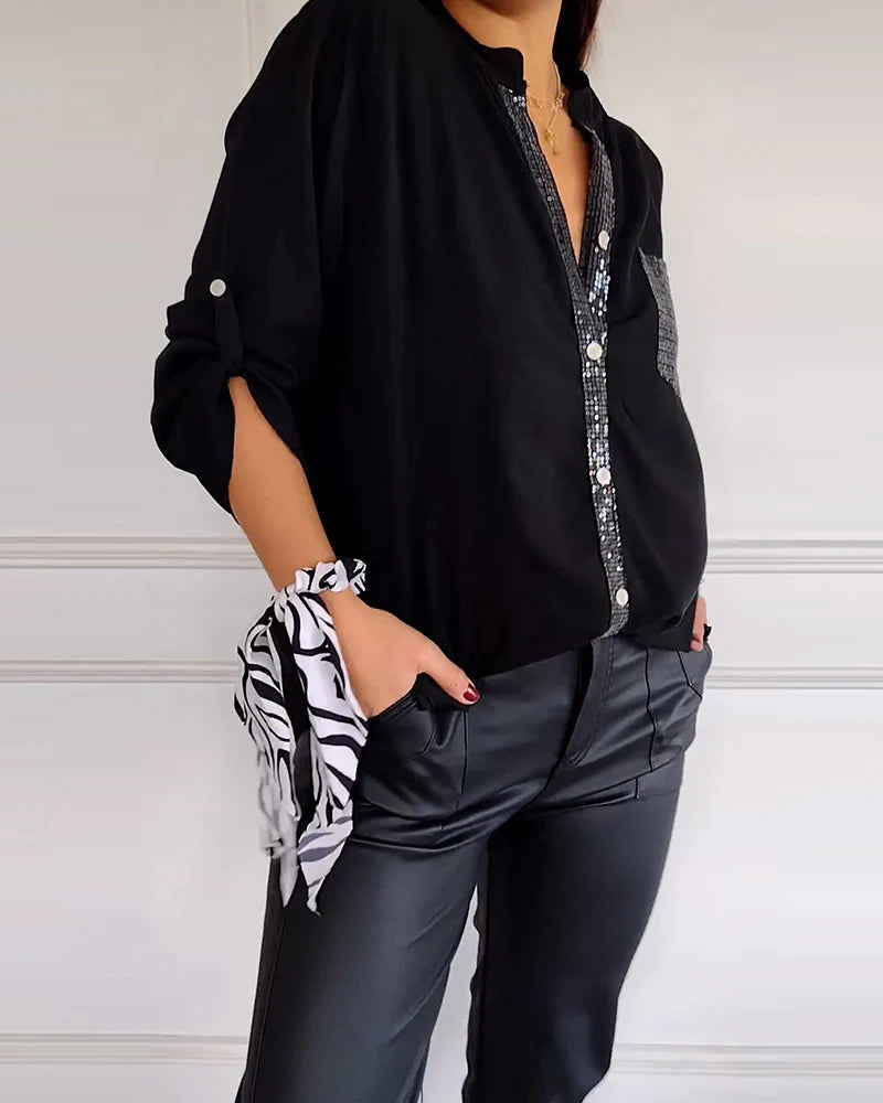 Isabelle – Chemise décontractée à imprimé brique et paillettes
