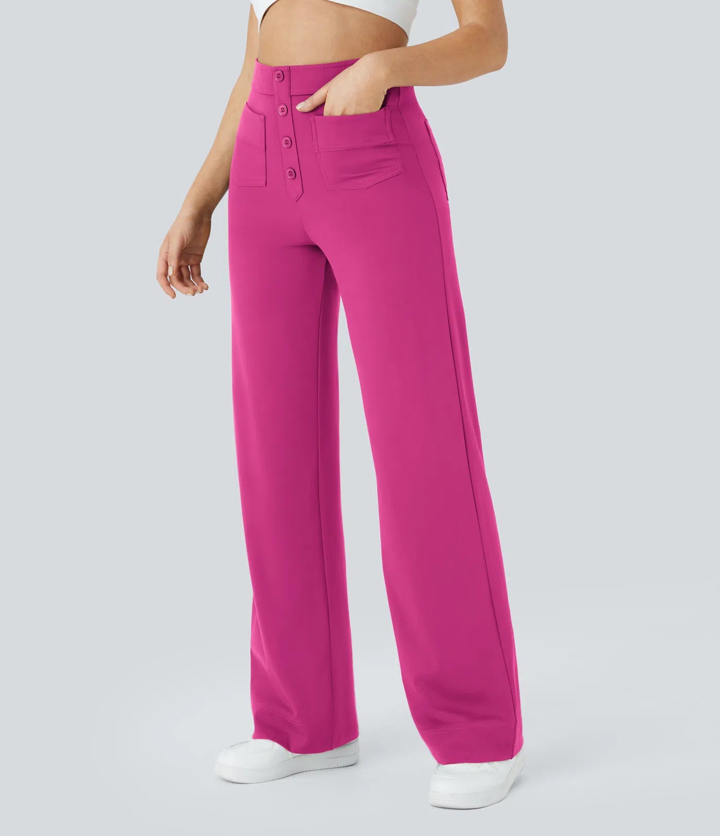 Noé – Pantalon large taille haute à boutons