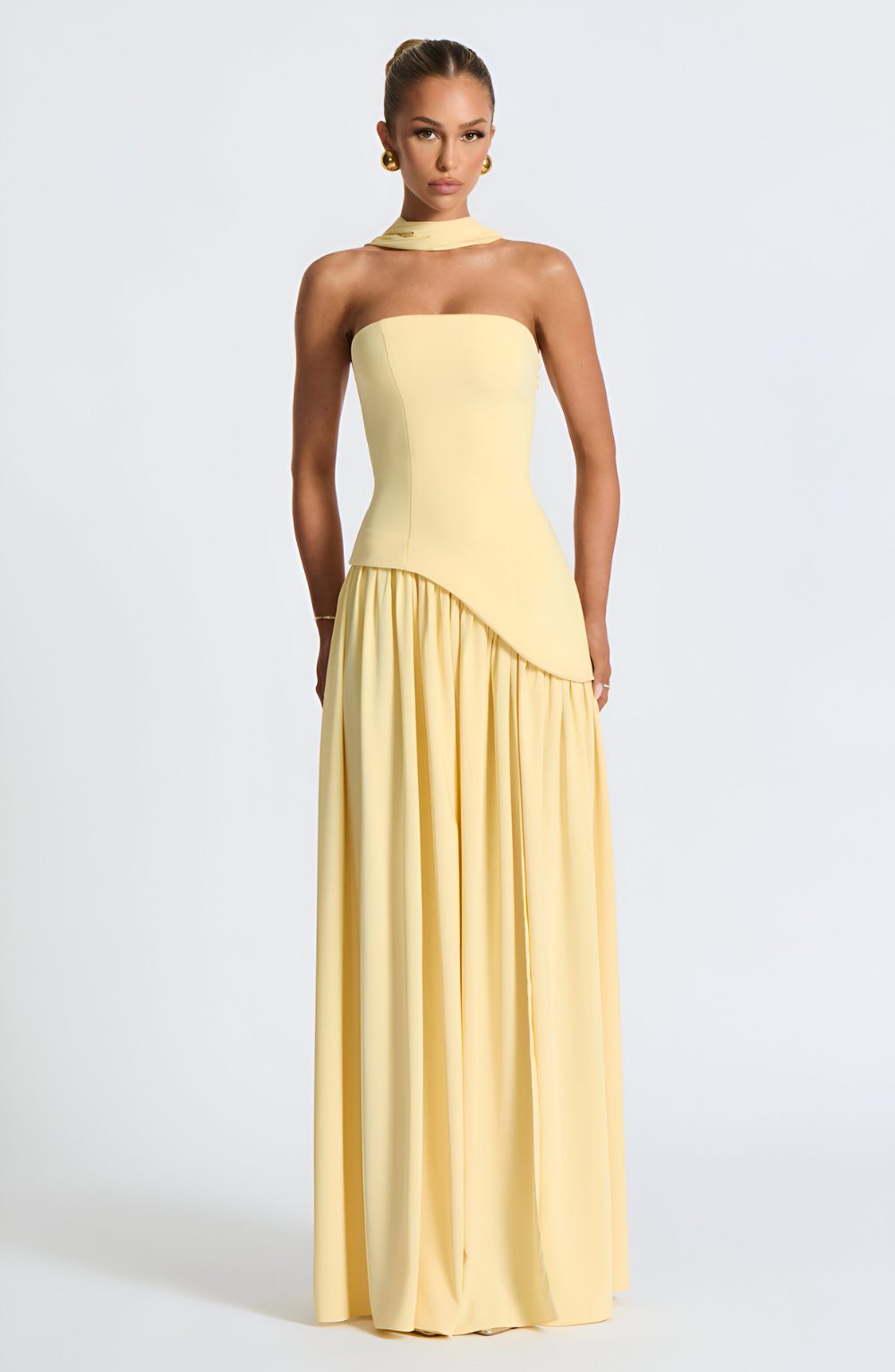 Isaline – Robe longue bustier en mousseline contrastée