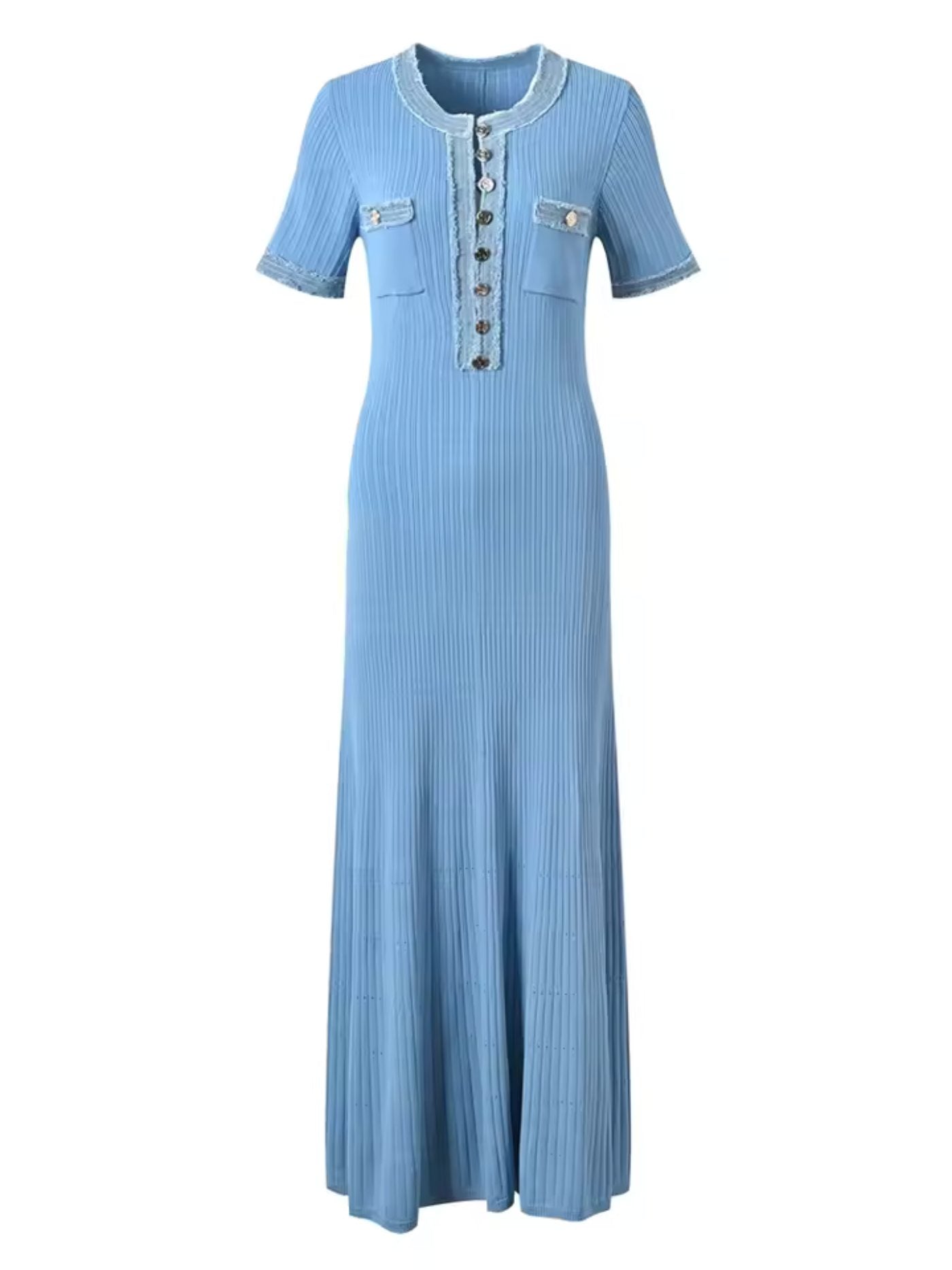 Élodie – Robe longue élégante en maille avec bordure contrastée