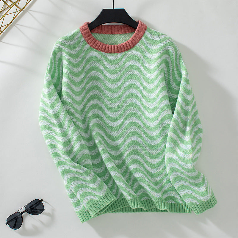 Dorthe – Pull à motif en maille ondulée et col contrasté