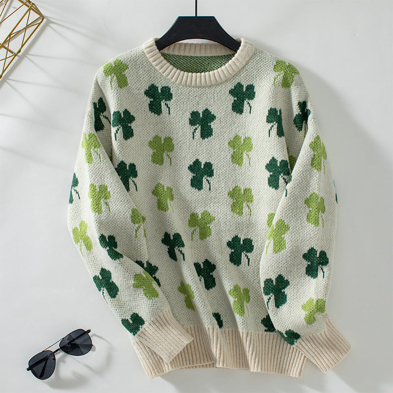 Vennela - Pull en tricot avec motif de trèfle porte-bonheur