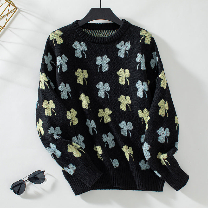 Vennela - Pull en tricot avec motif de trèfle porte-bonheur