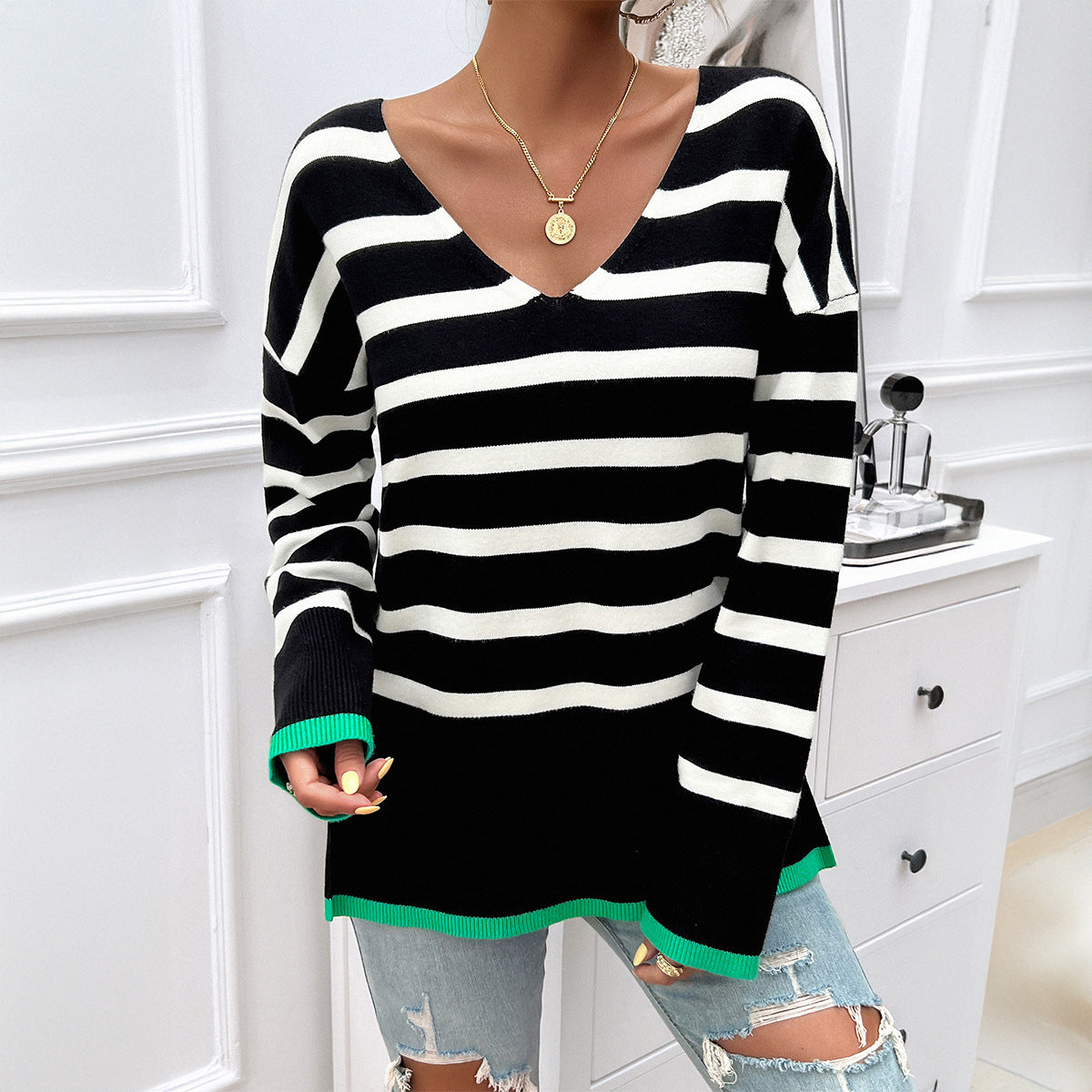 Ingrid – Pull col V décontracté pour femme