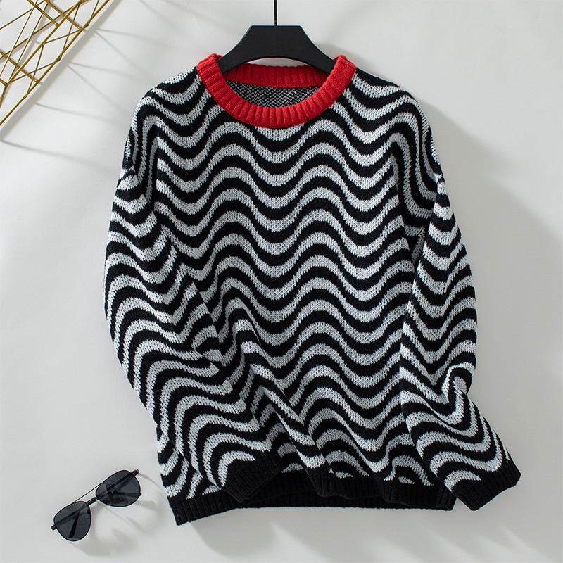 Dorthe – Pull à motif en maille ondulée et col contrasté
