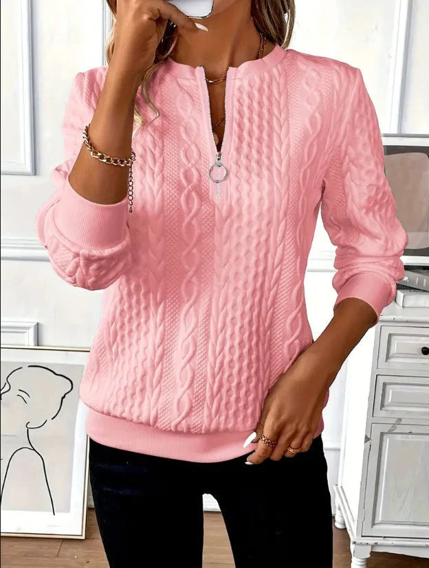 Sabine – Pull zippé en maille torsadée chic