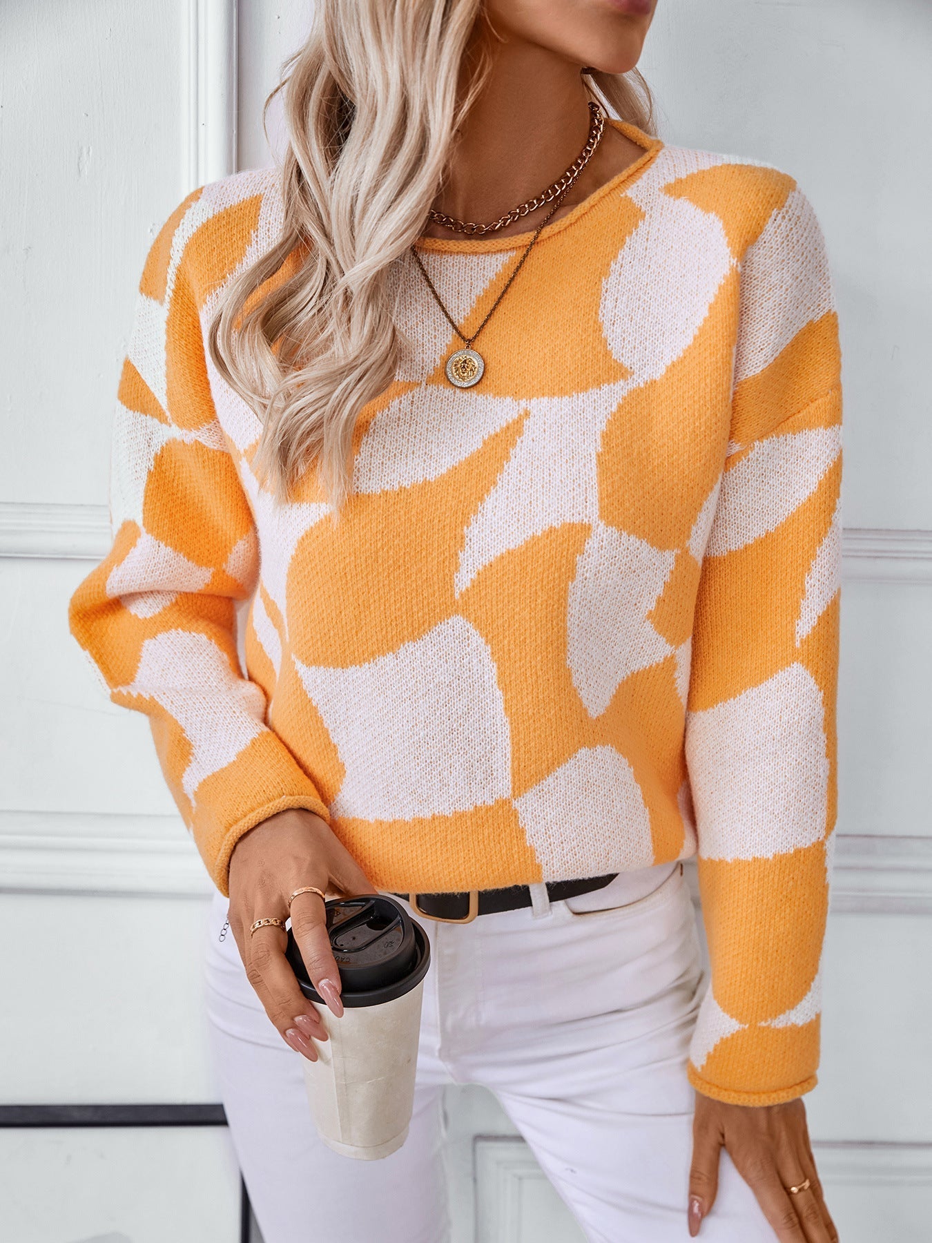 Solveig – Pull à motif géométrique de couleur contrastante