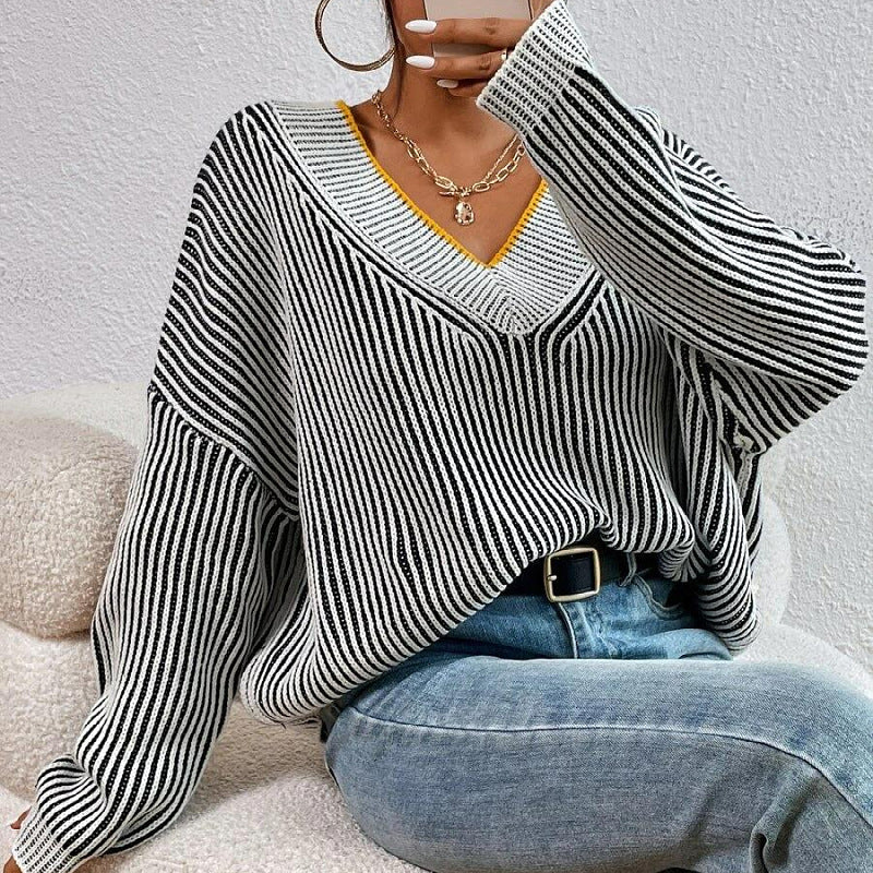 Lina – Pull rayé col V