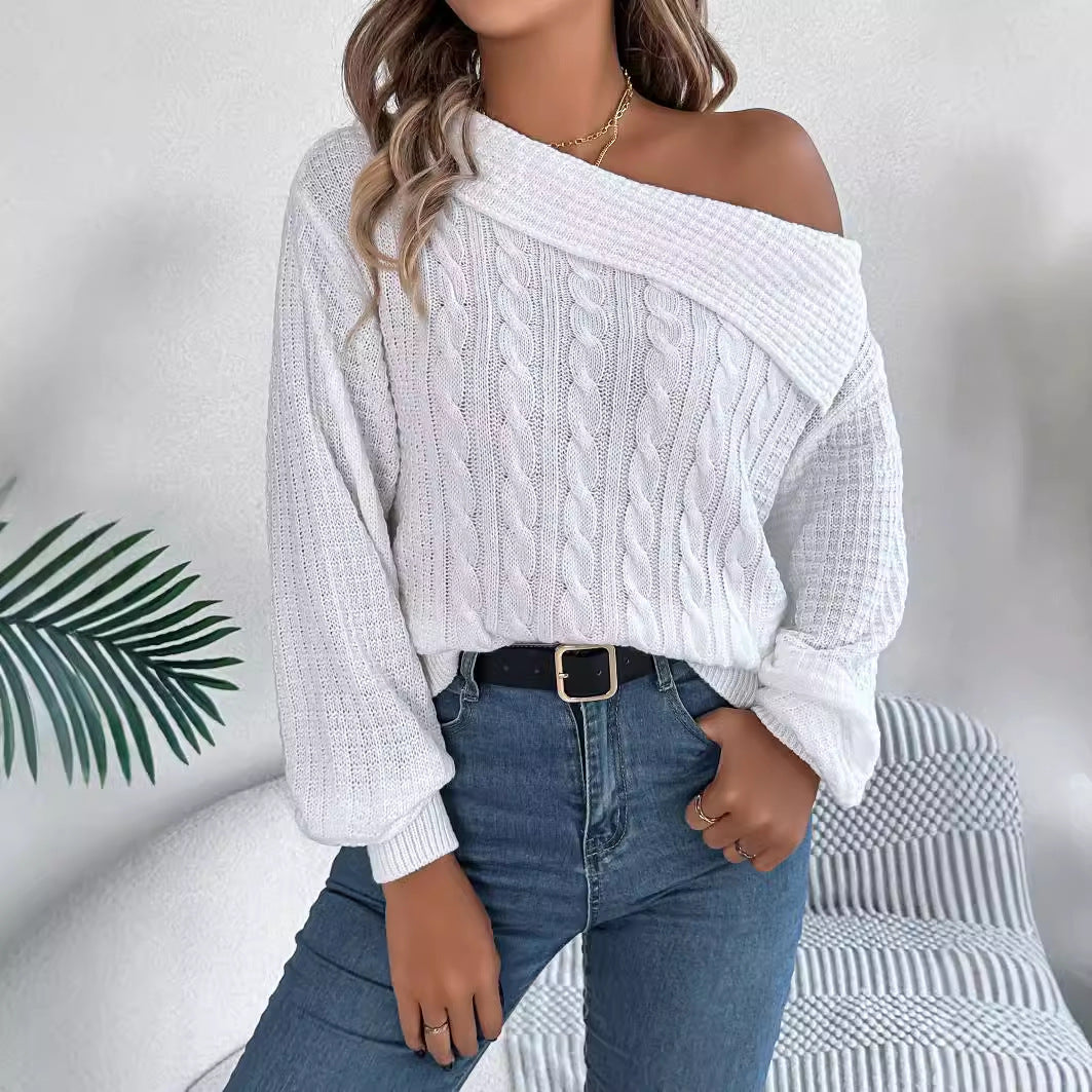 Mildrid – Pull avec maille torsadée sur une épaule