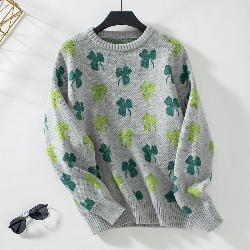 Vennela - Pull en tricot avec motif de trèfle porte-bonheur