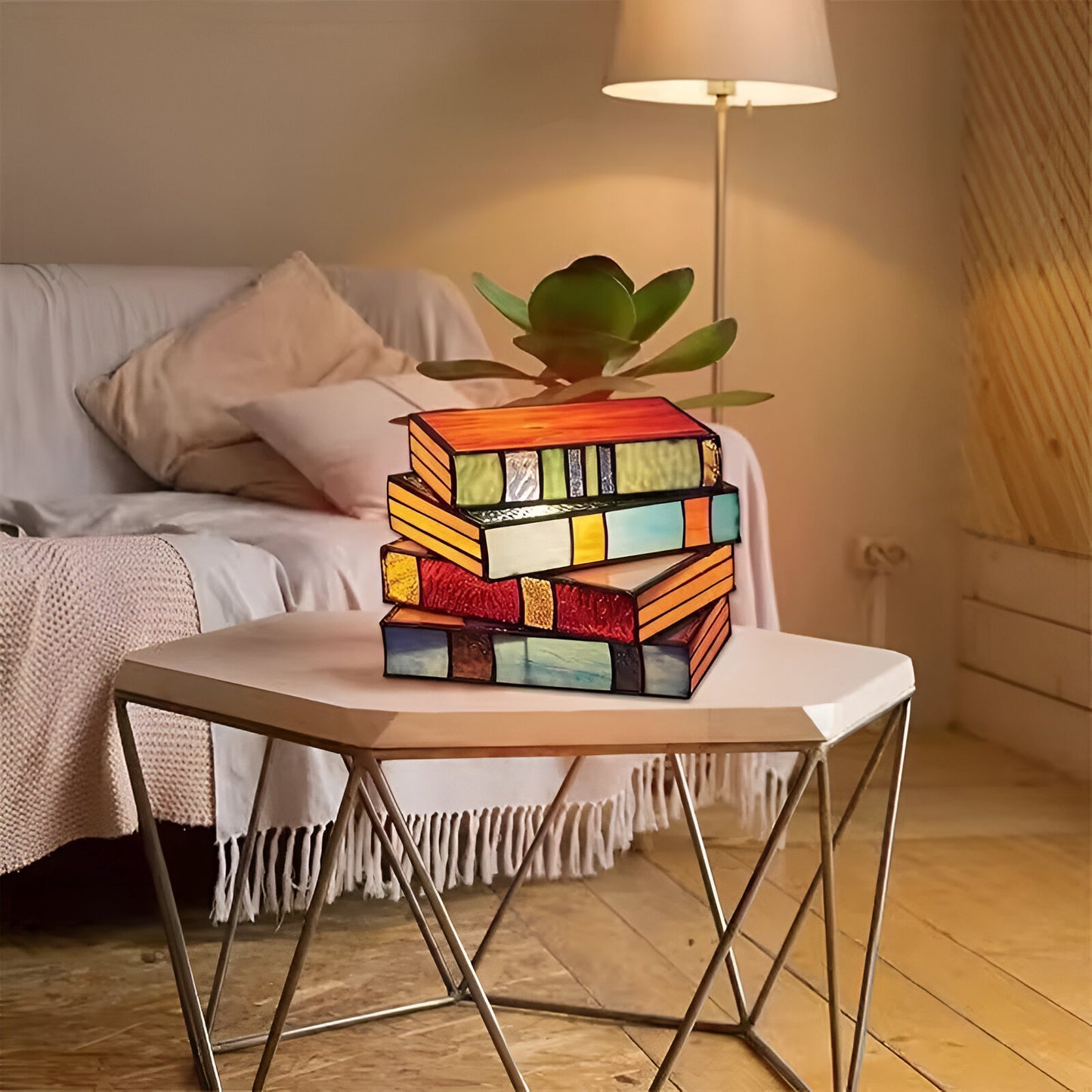 Stacked Books Resin Lamp with Warm Light