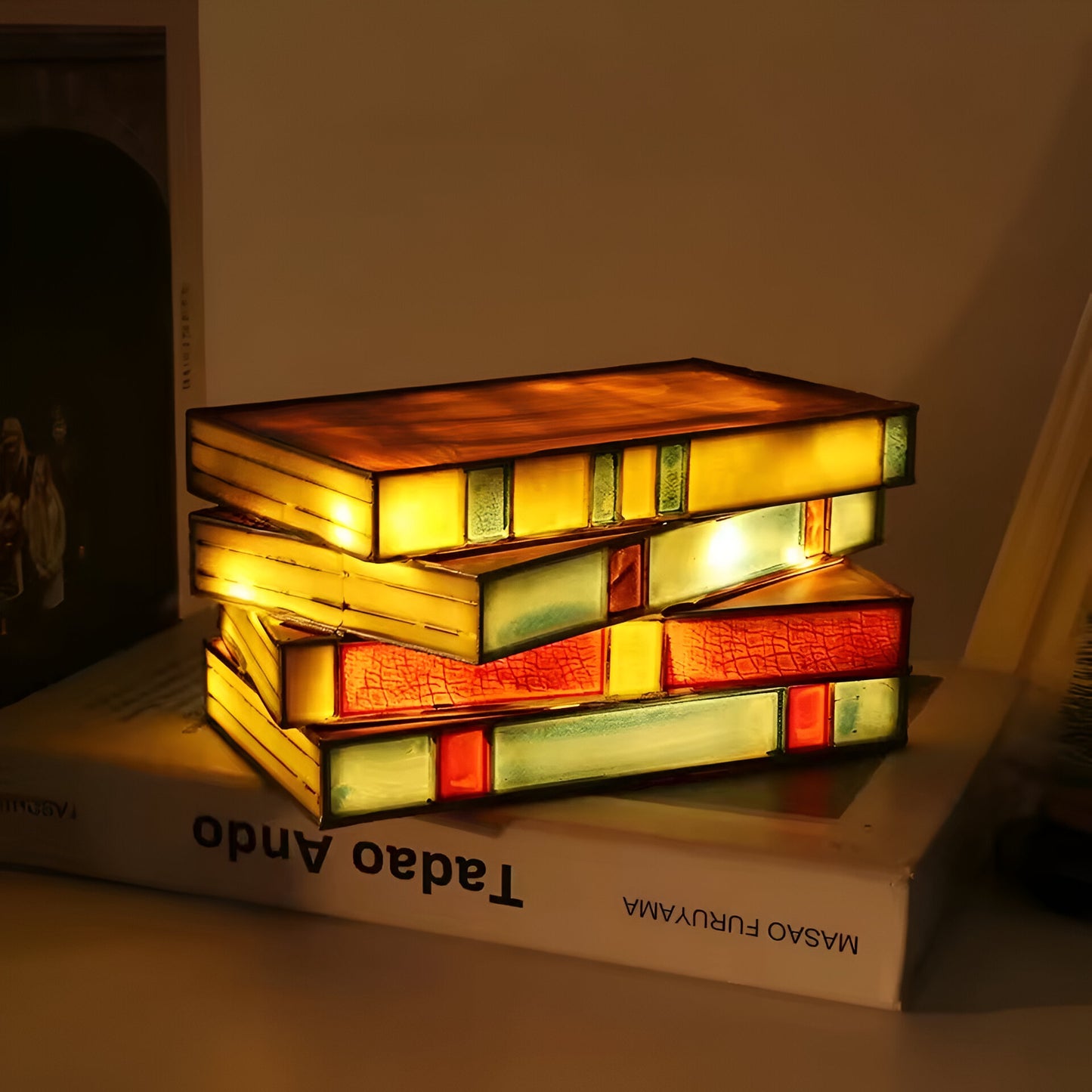 Stacked Books Resin Lamp with Warm Light