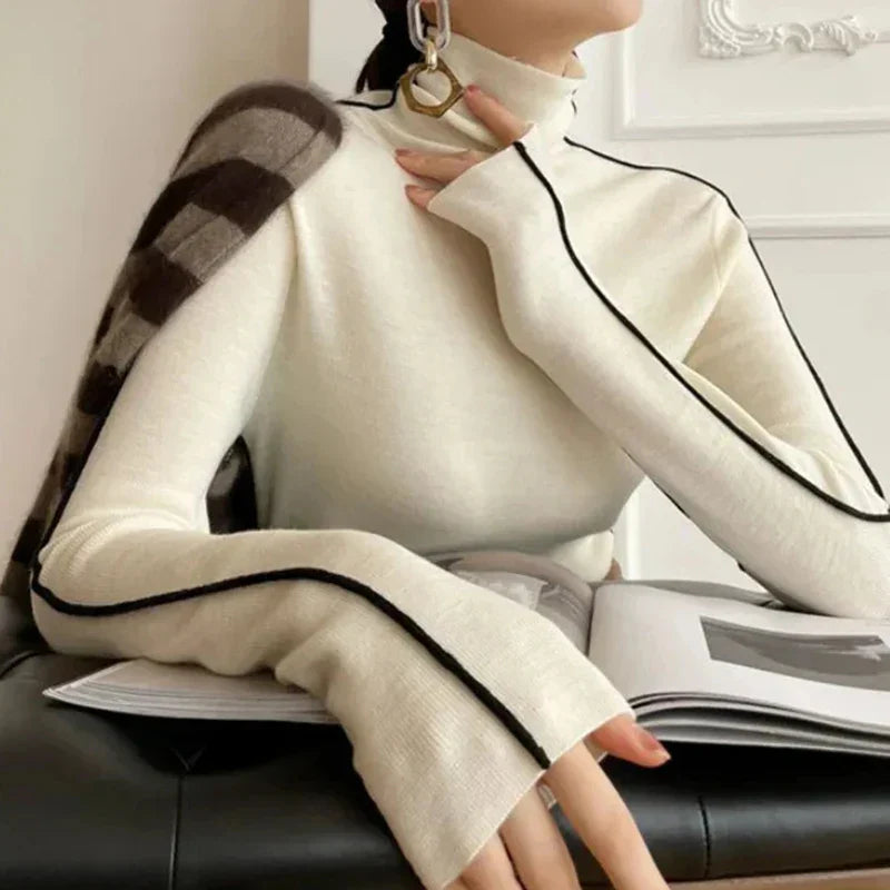 Lune - Pull col roulé rayé