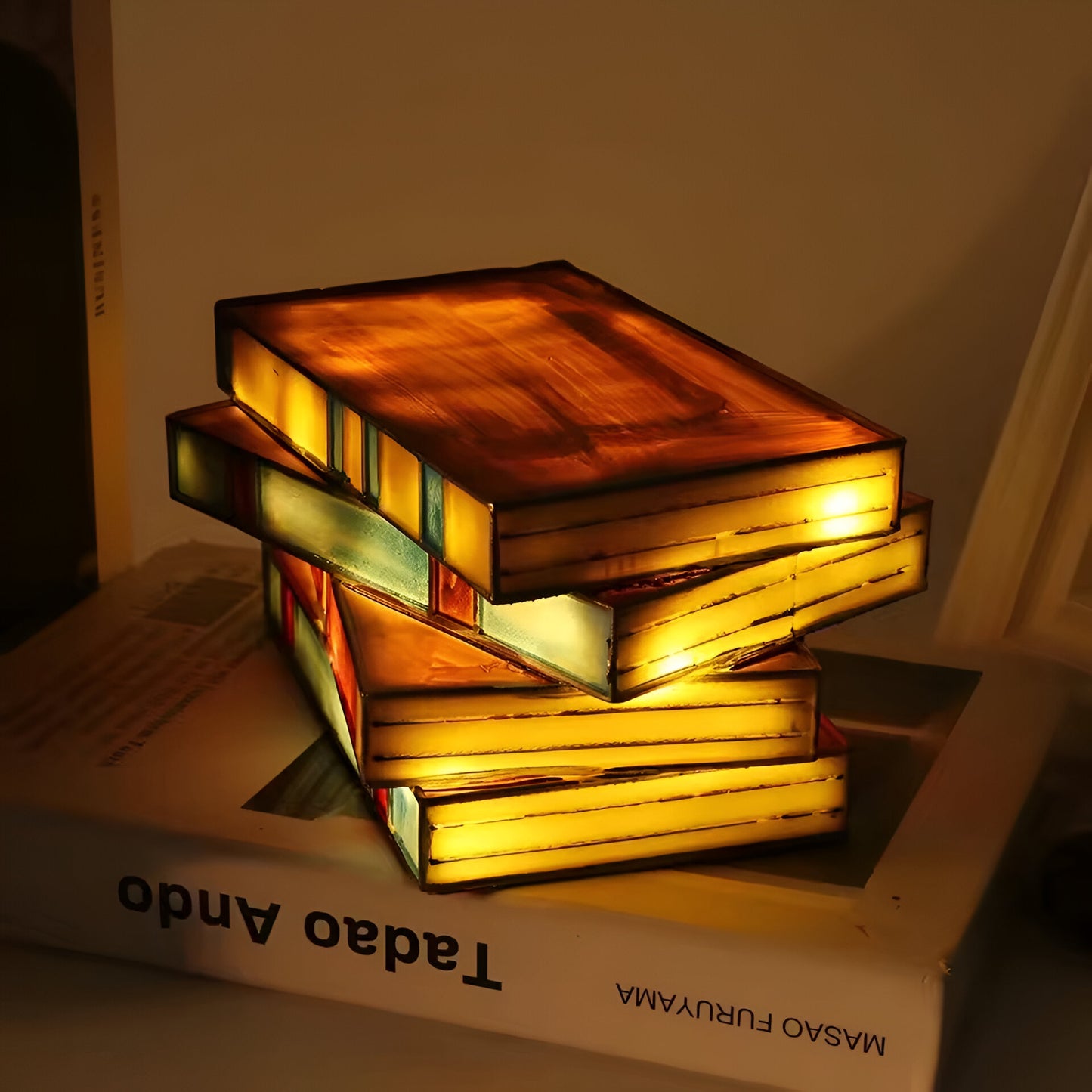 Stacked Books Resin Lamp with Warm Light