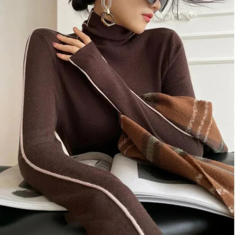 Lune - Pull col roulé rayé