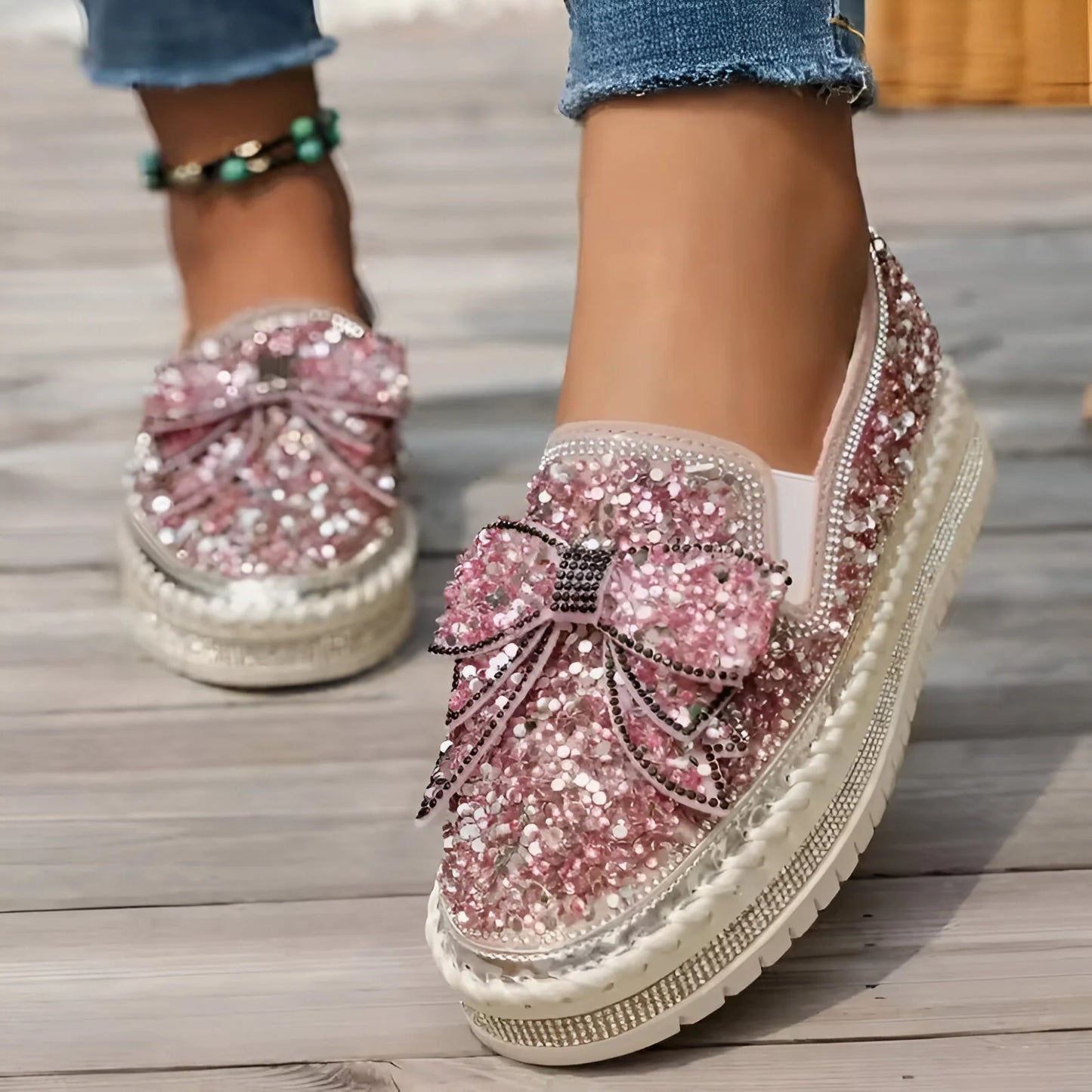 Isabeau – Mocassins décontractés ornés d'un nœud en strass