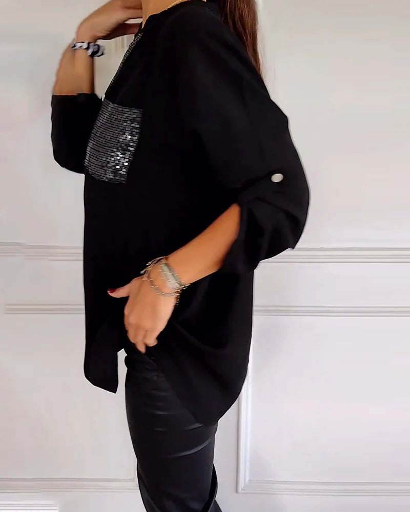 Isabelle – Chemise décontractée à imprimé brique et paillettes