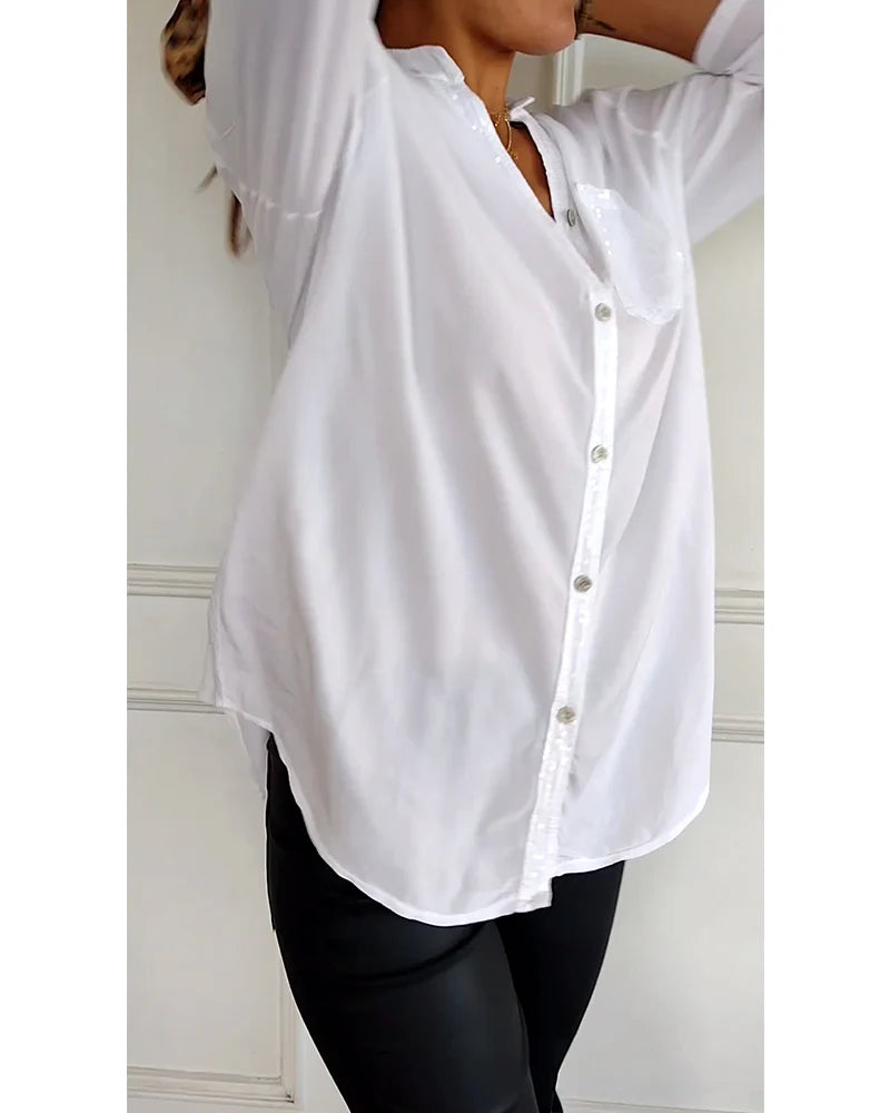 Isabelle – Chemise décontractée à imprimé brique et paillettes