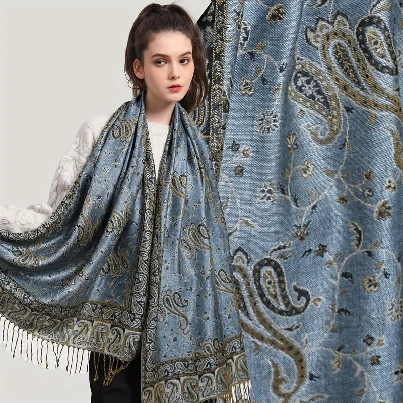 Anna - Écharpe épaisse en jacquard de cachemire et pashmina