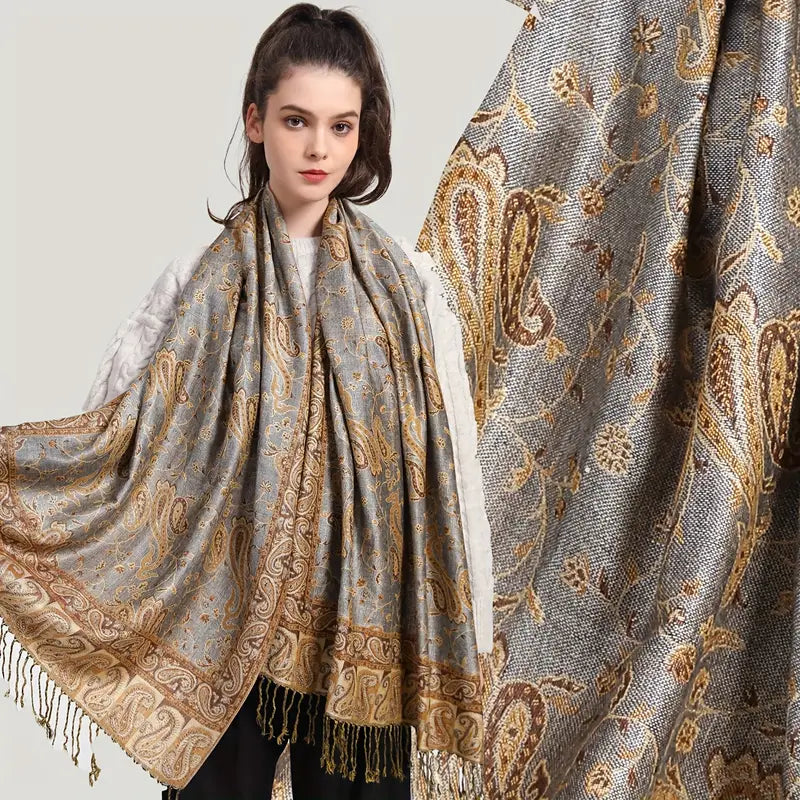 Anna - Écharpe épaisse en jacquard de cachemire et pashmina