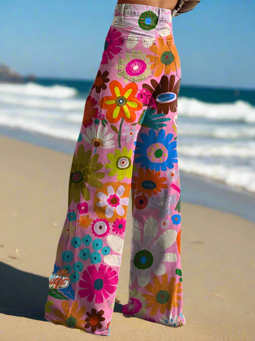 Flora - Pantalon large à imprimé floral coloré